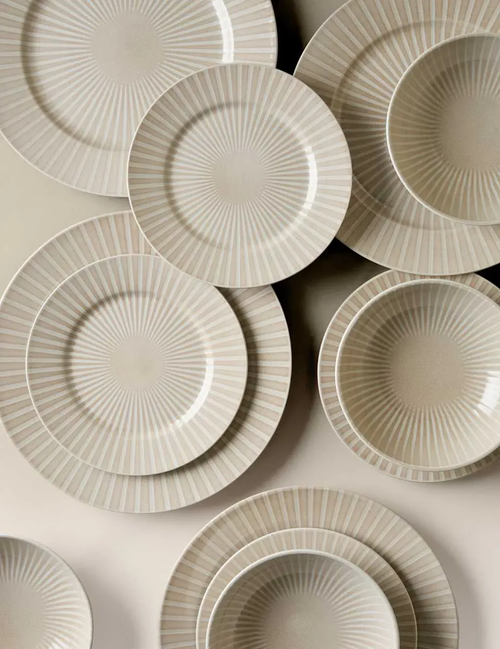 12-Piece Striped Dinner Set - Natural, Ceramic image