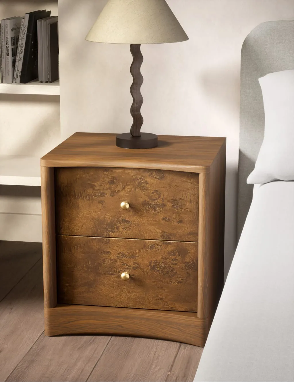 2-Drawer Bedside Table - Chestnut, Wood Veneer