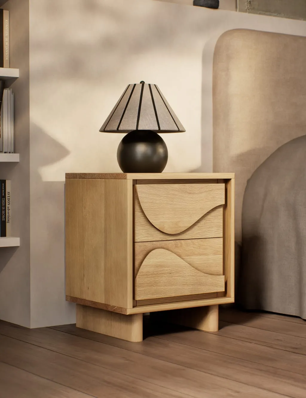 2 Drawer Bedside Table - Oak, Oak Veneer image