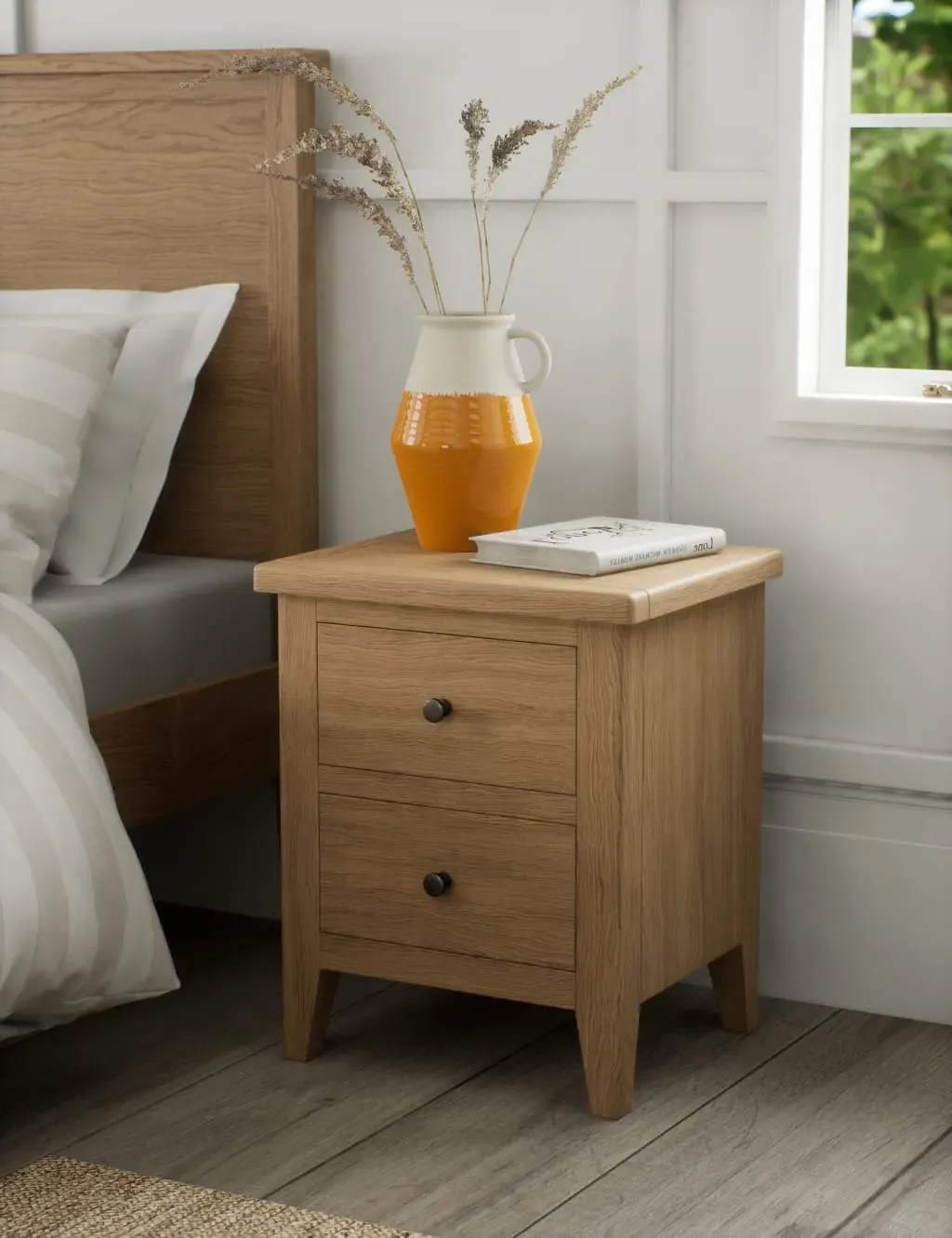 2 Drawer Bedside Table - Oak, Oak Veneer image