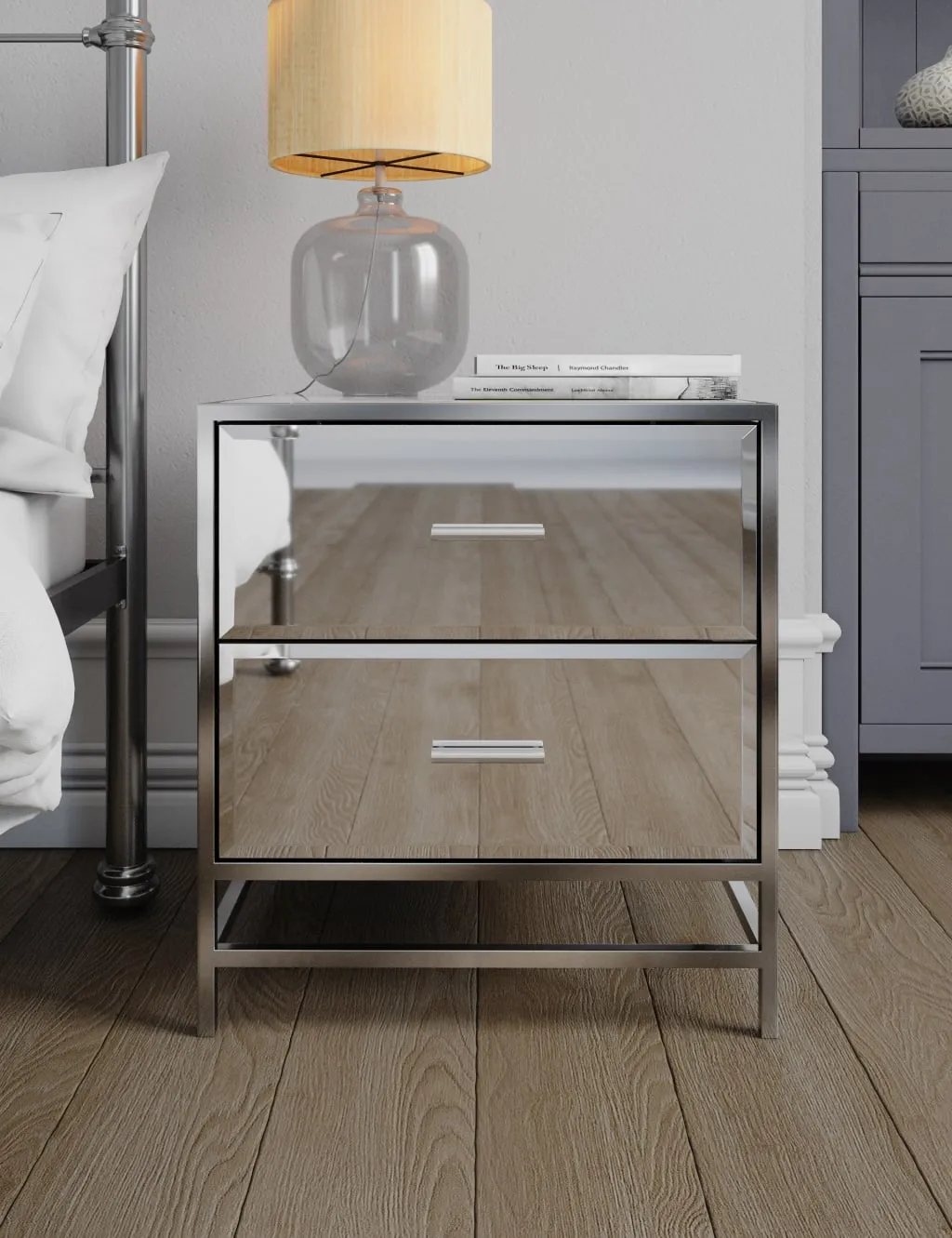 2-Drawer Bedside Table - Silver, Metal image