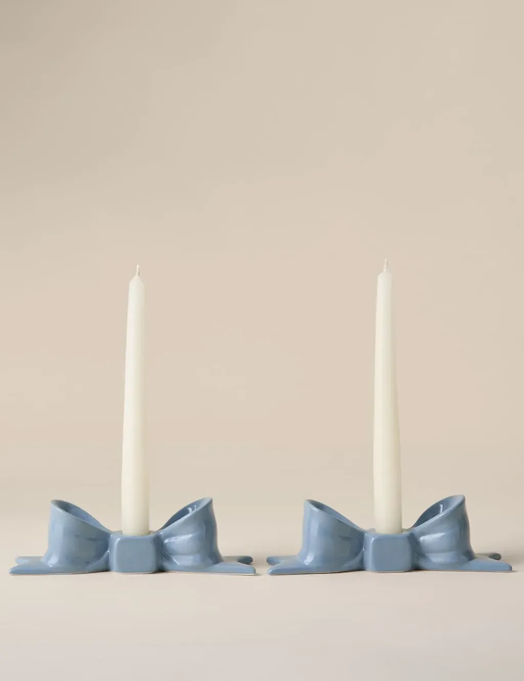 2 Pack Bow Candle Holders - Blue, Ceramic image