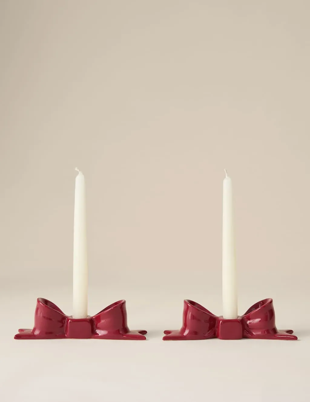 2 Pack Bow Candle Holders - Red, Ceramic
