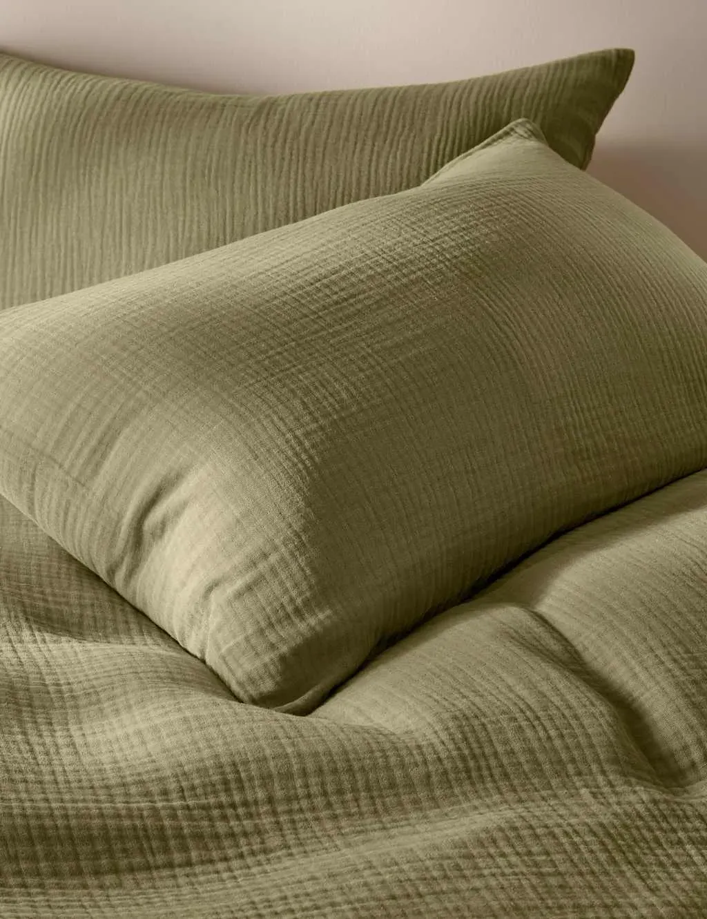 2 Pack Cotton Muslin Pillowcases - Olive