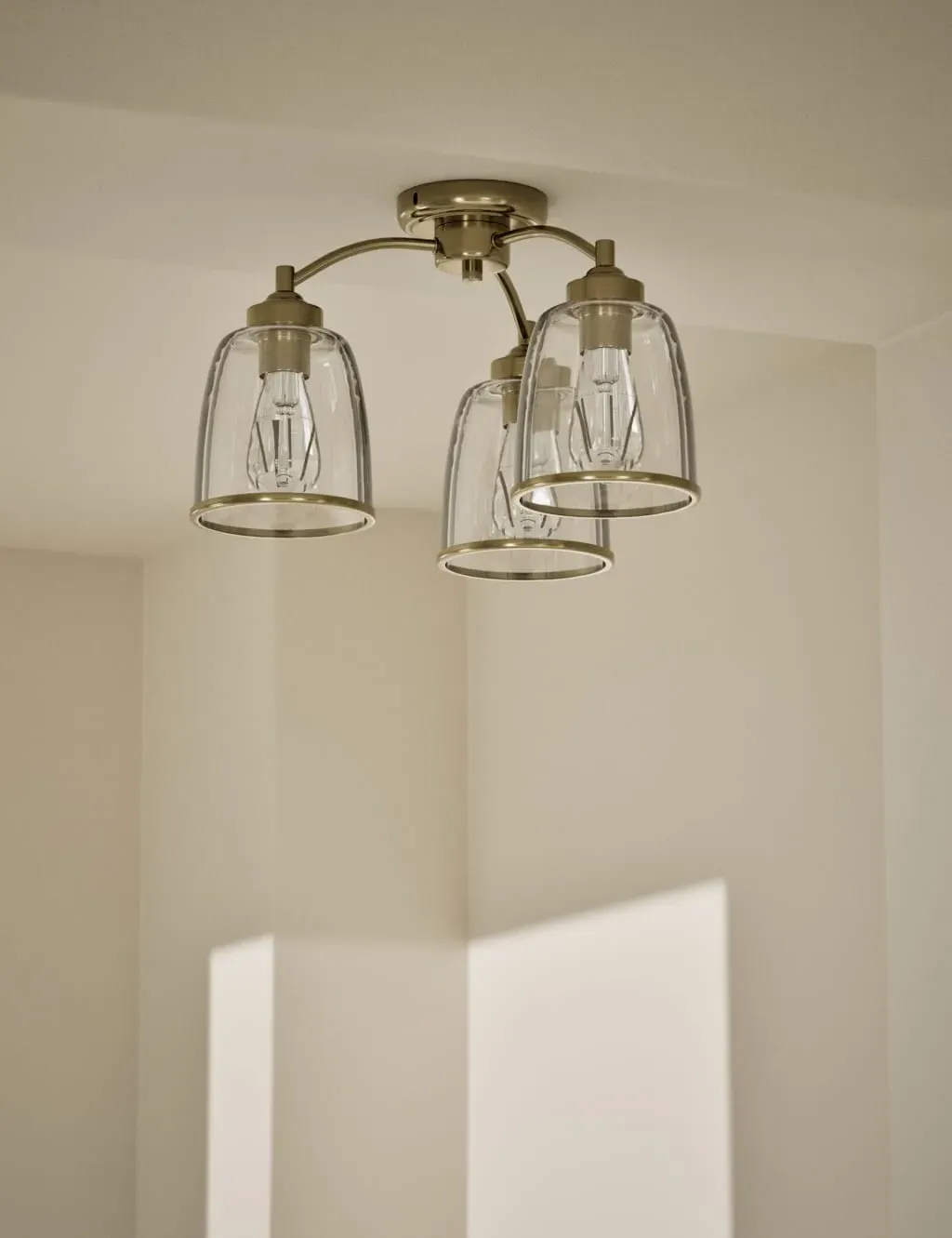 3-Arm Flush Ceiling Light - Antique Brass, Metal image