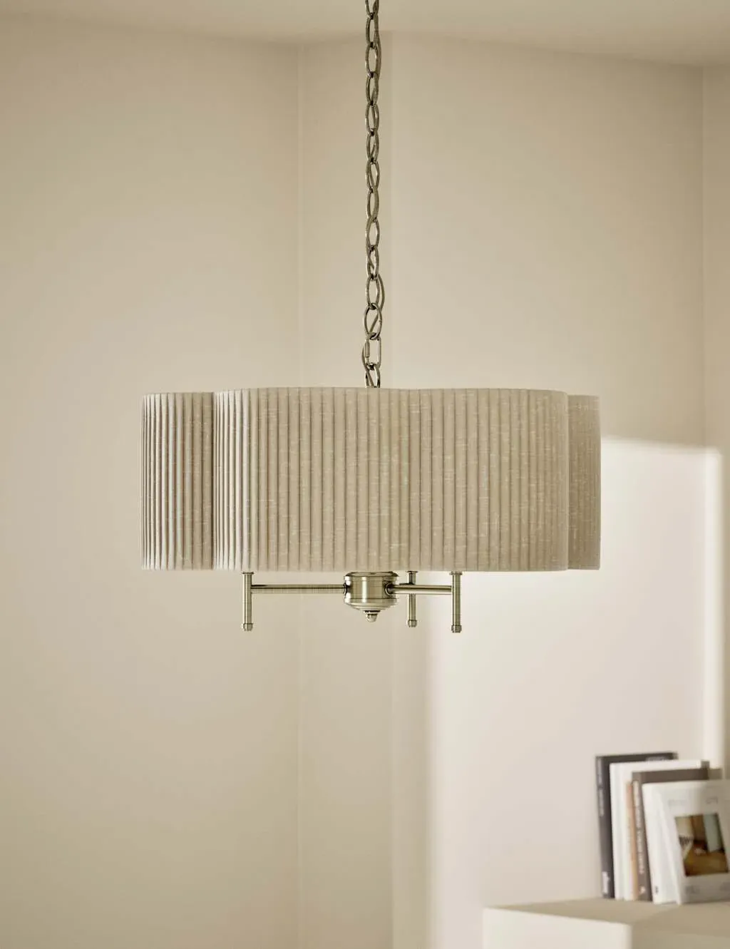 3-Light Chandelier Pleated Shade - Antique Brass image