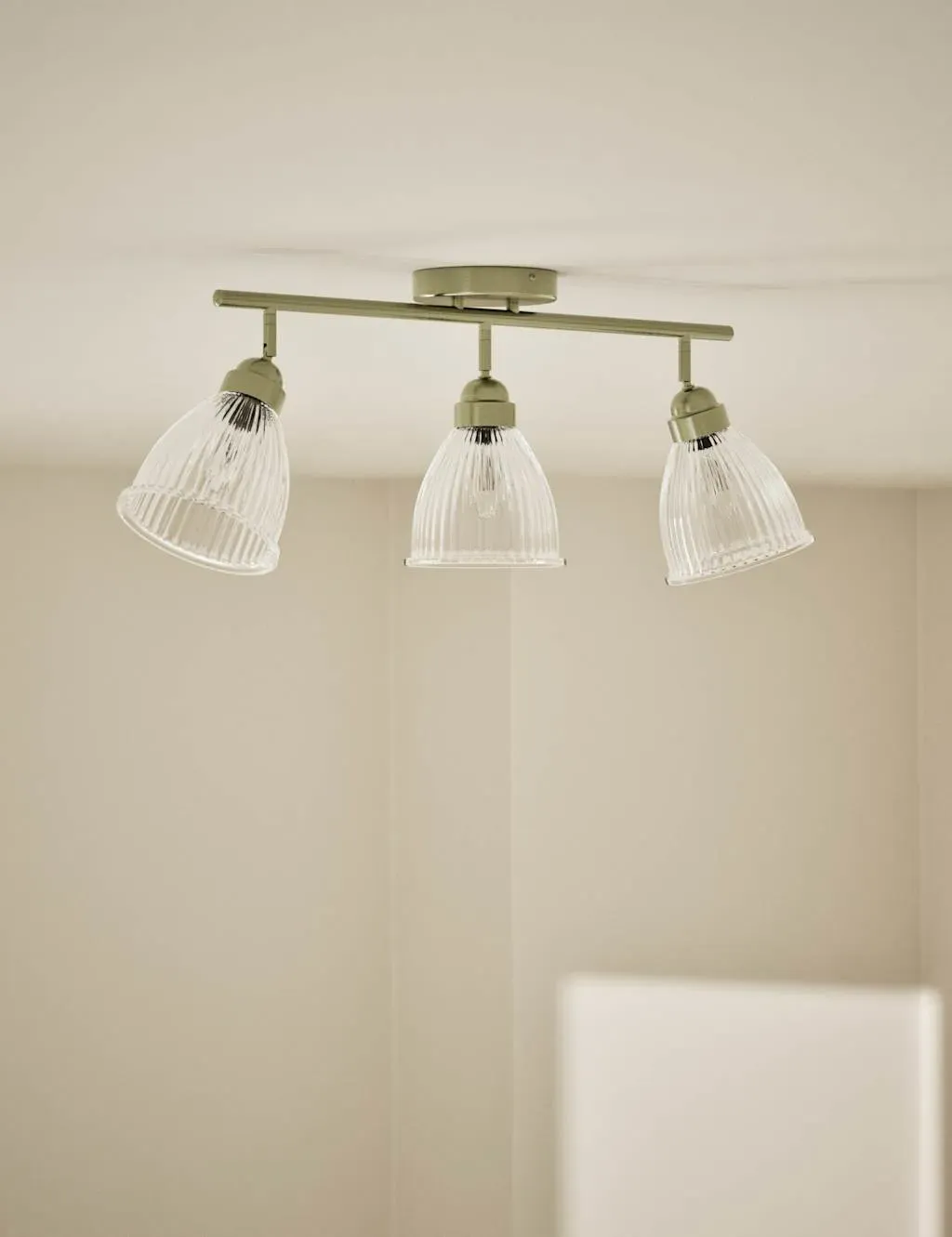 3 Light Flush Bar Light - Antique Brass, Glass