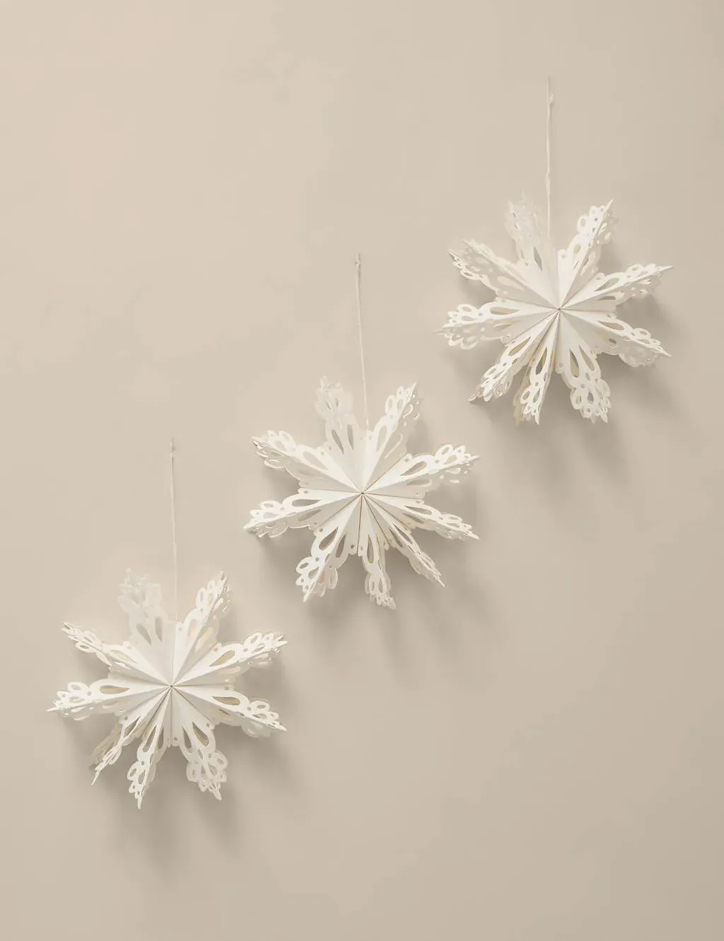 3-Pack Hanging Snowflake Decorations - Cream, Paper image