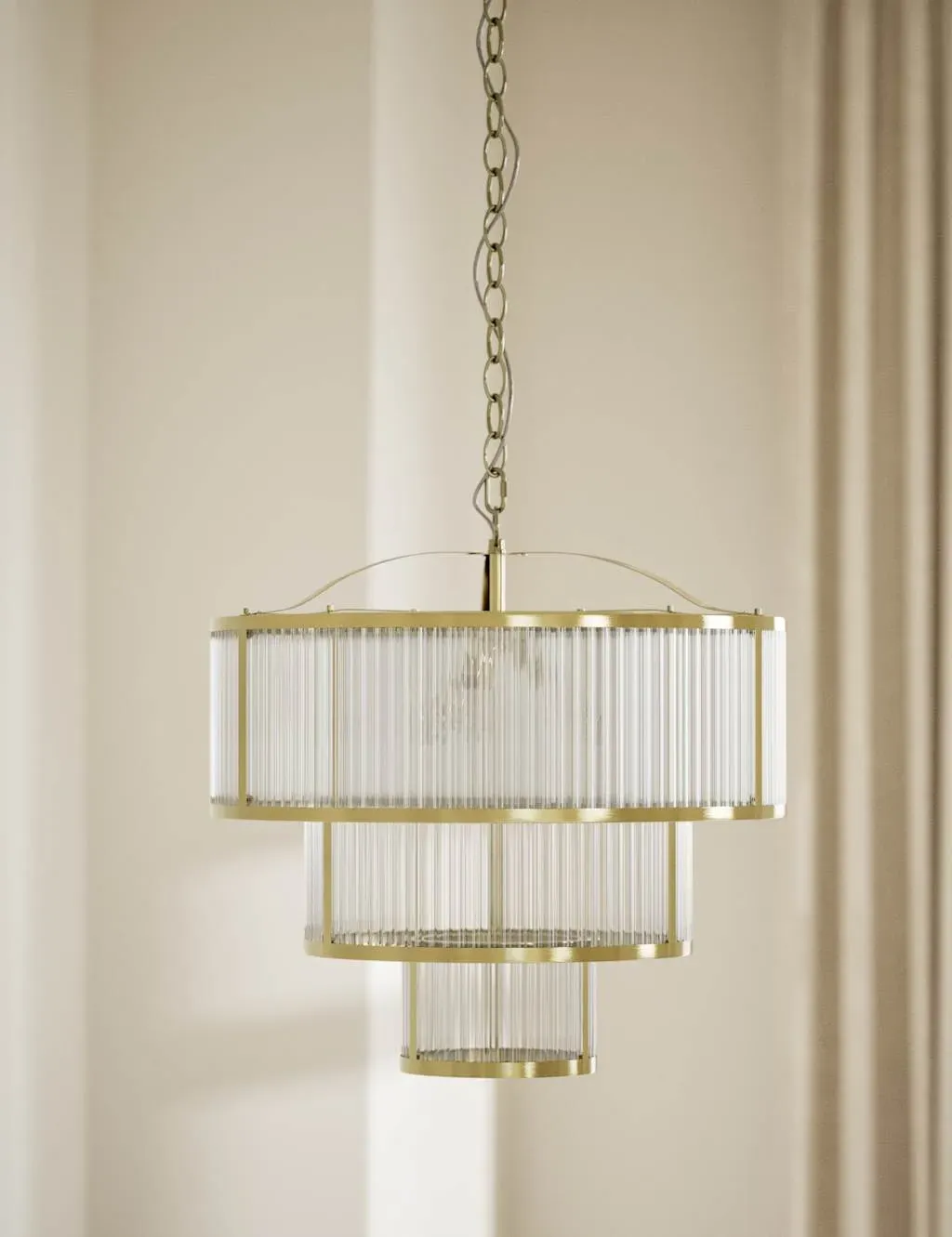3-Tier Chandelier with Chain - Gold, Brass image