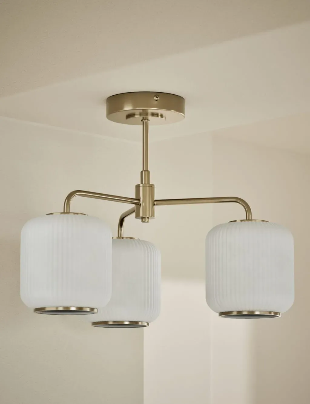 3-Way Flush Ceiling Light - Antique Brass, Glass