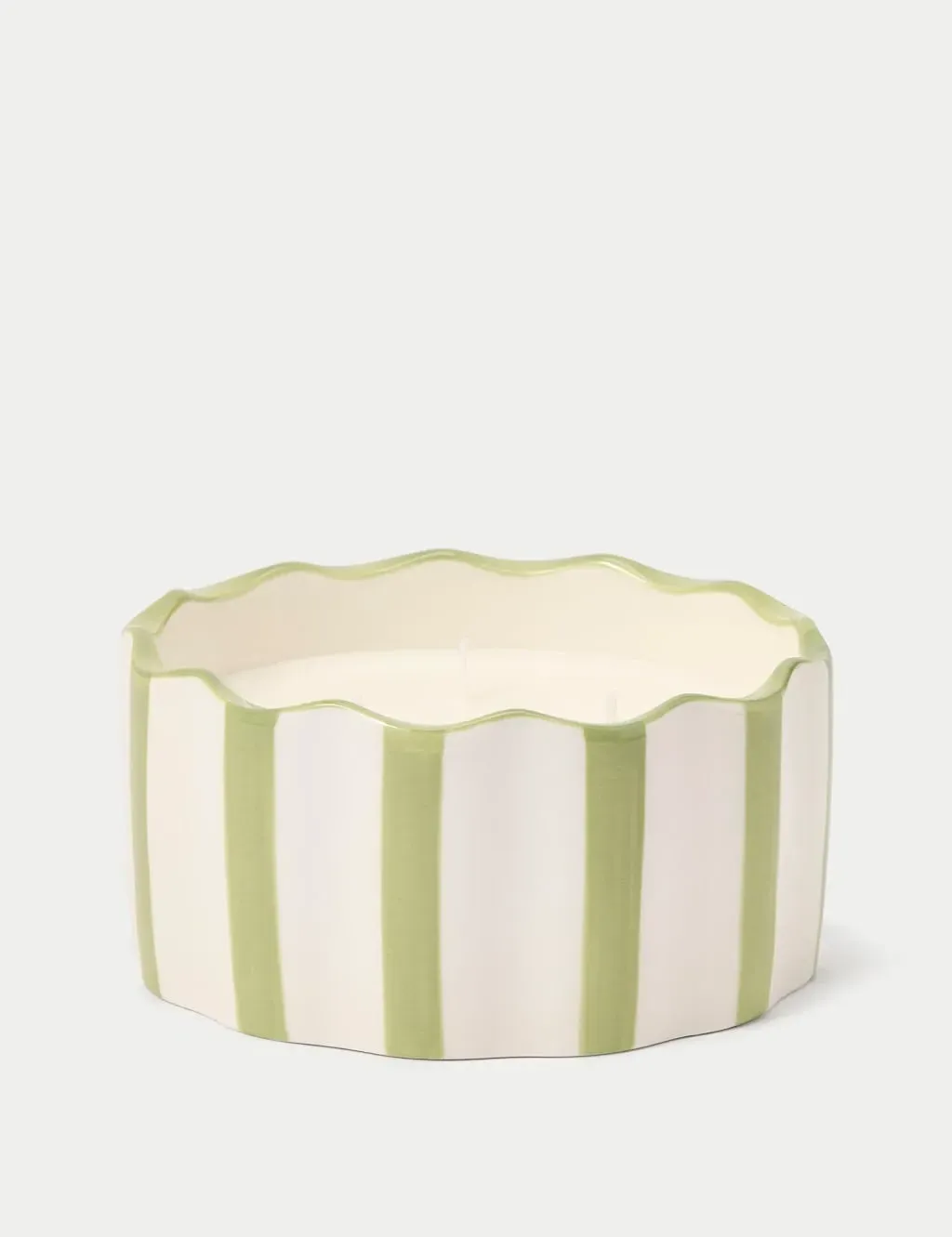 3-Wick Scalloped Candle - Green, Ceramic
