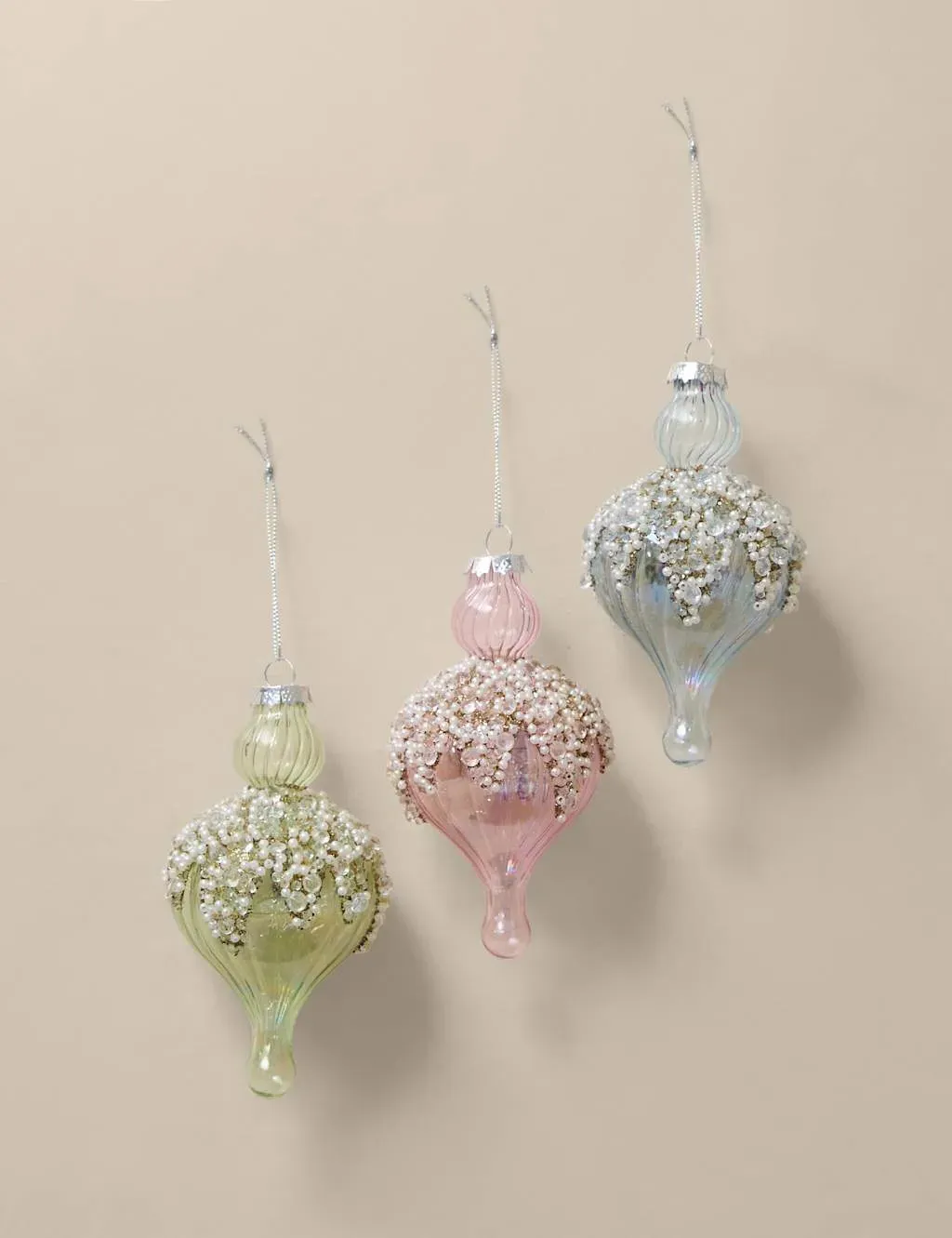 3pk Glass Finial Baubles - Multi