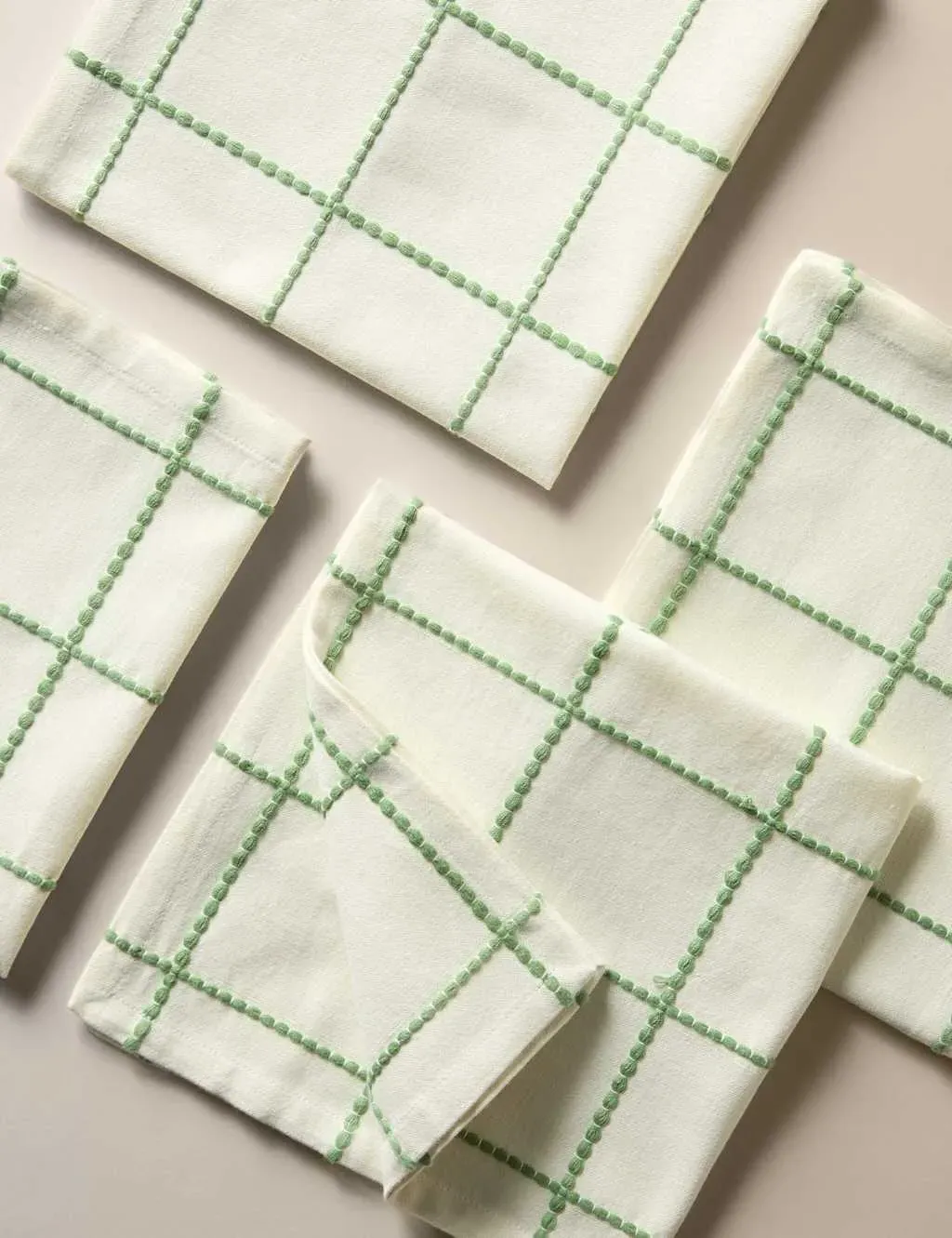 4-Piece Napkin Set Checked Print - Green, Cotton image