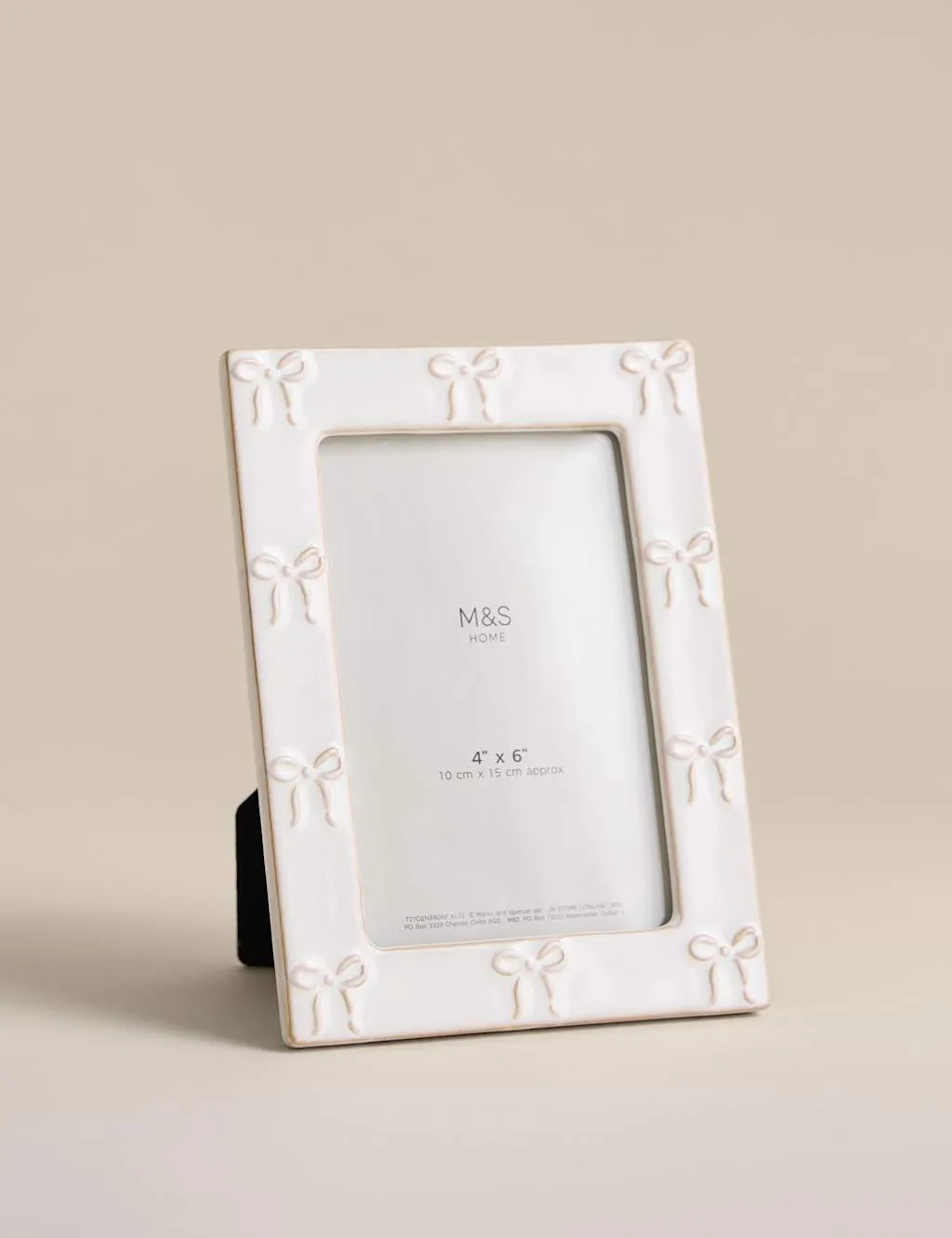 4x6 Ceramic Photo Frame with Bow Design - White