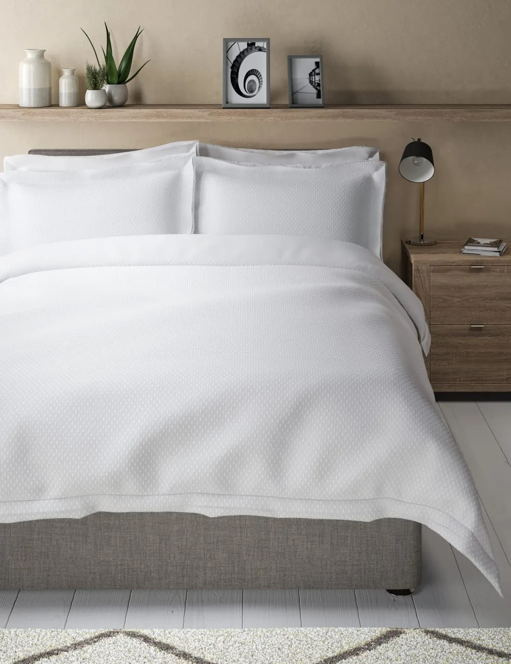 5ft Bedding Set Spotty Dobby - White, Cotton