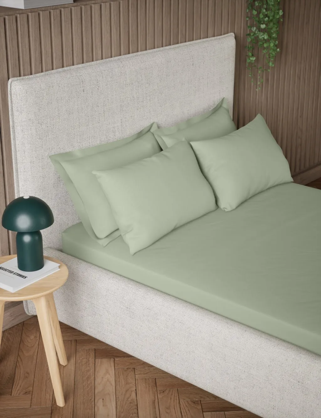 5FT Fitted Sheet 300 Thread Count - Sage, Cotton