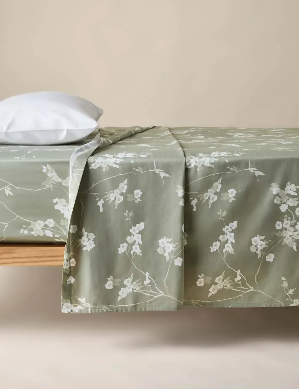 5FT Flat Sheet Cherry Blossom - Green Mix, Cotton