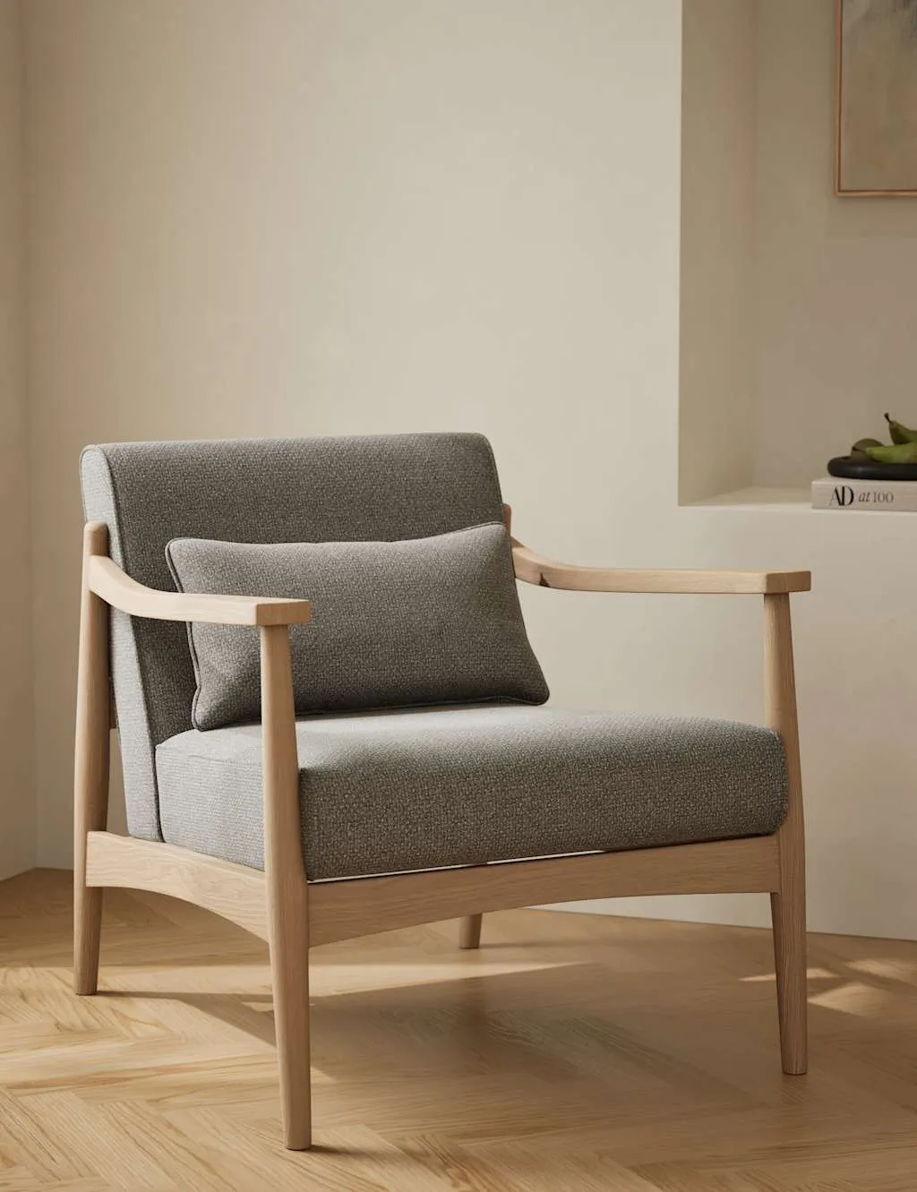 Accent Chair with Oak Frame - Grey, Fabric image