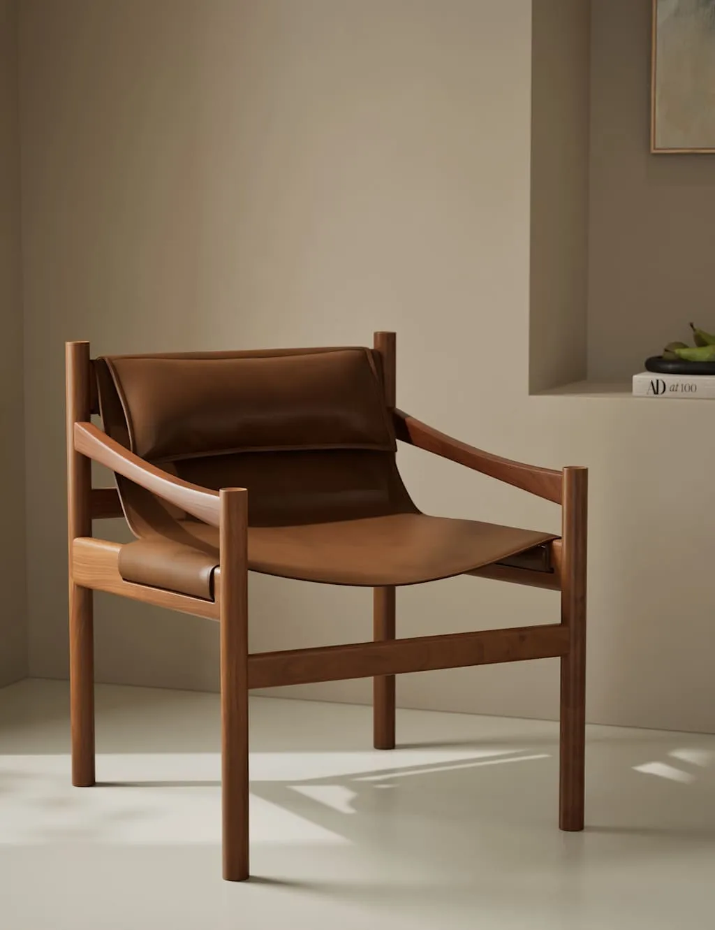 Accent Chair with Slatted Back - Tan, Faux Leather image