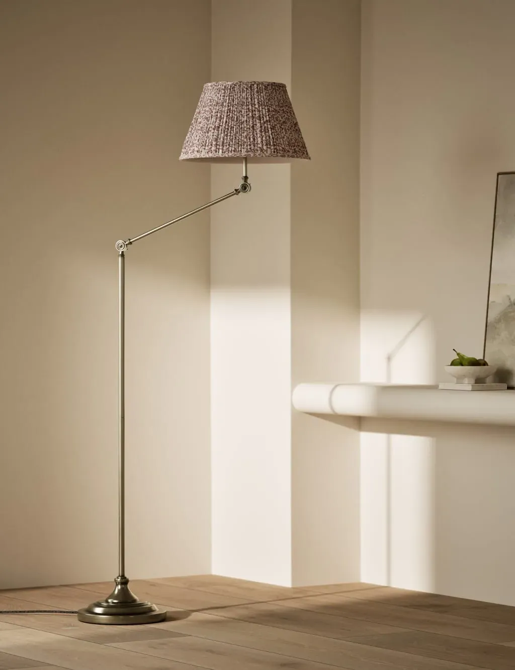 Adjustable Floor Lamp with Pleated Shade - Brass image