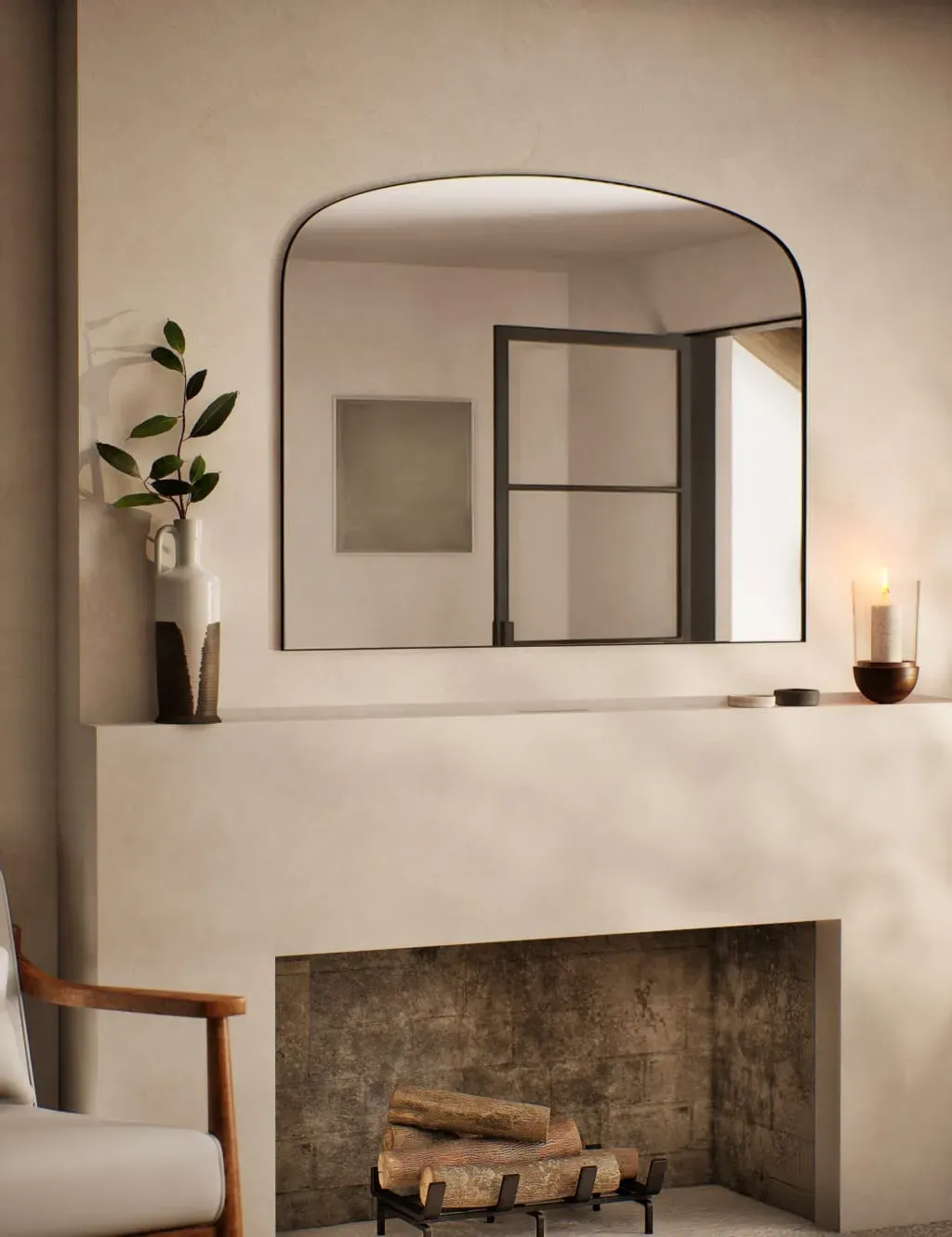 Arched Over Mantel Mirror - Black, Metal image