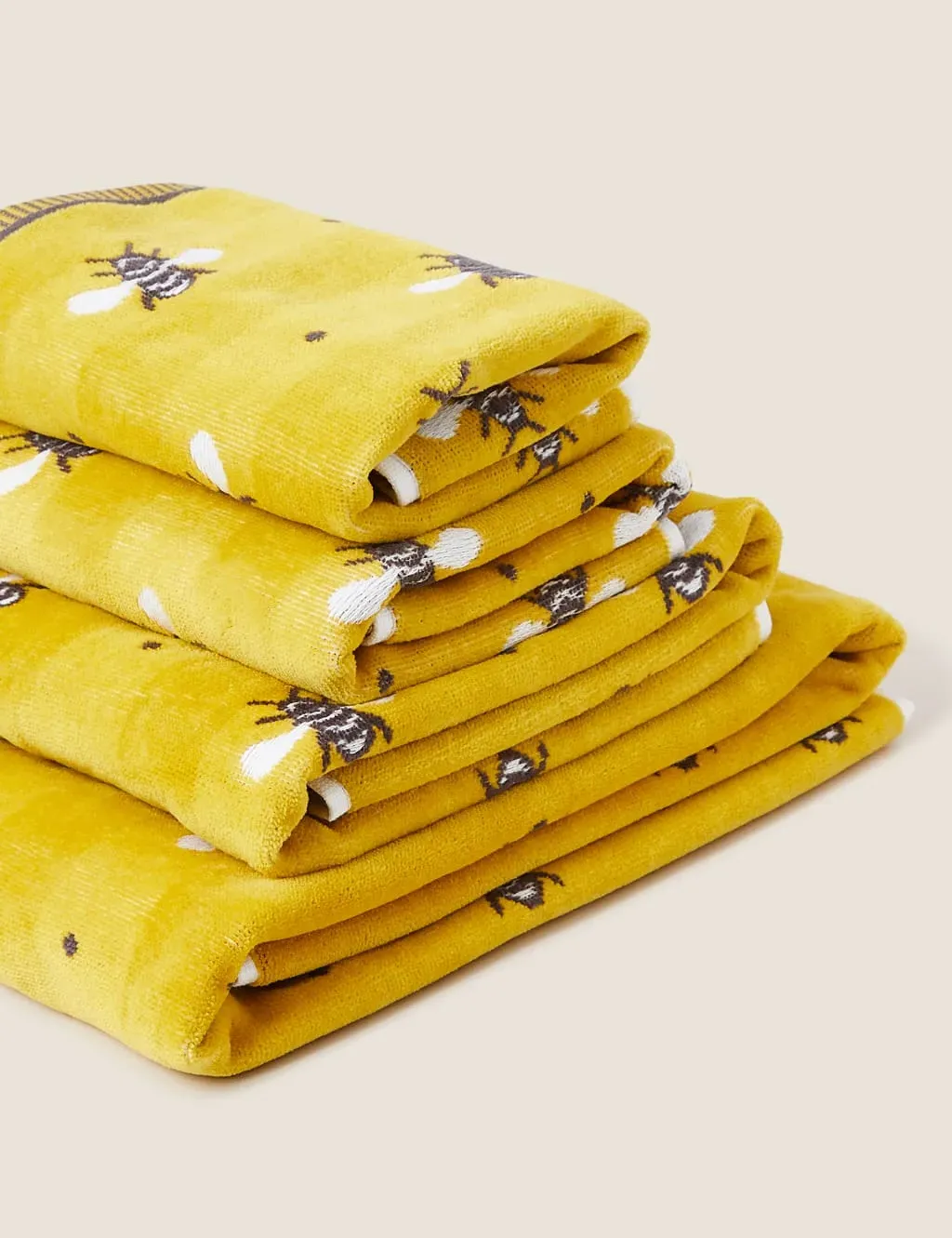 Bath Towel with Bee Pattern - Ochre, Cotton