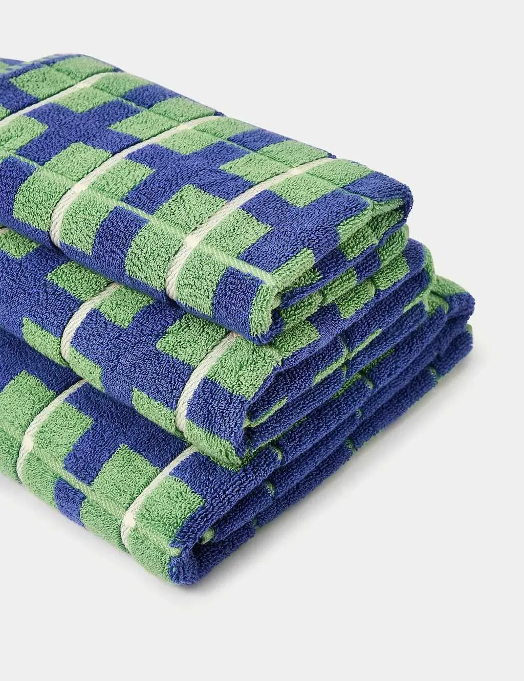 Bath Towel with Checked Pattern - Green Mix, Cotton