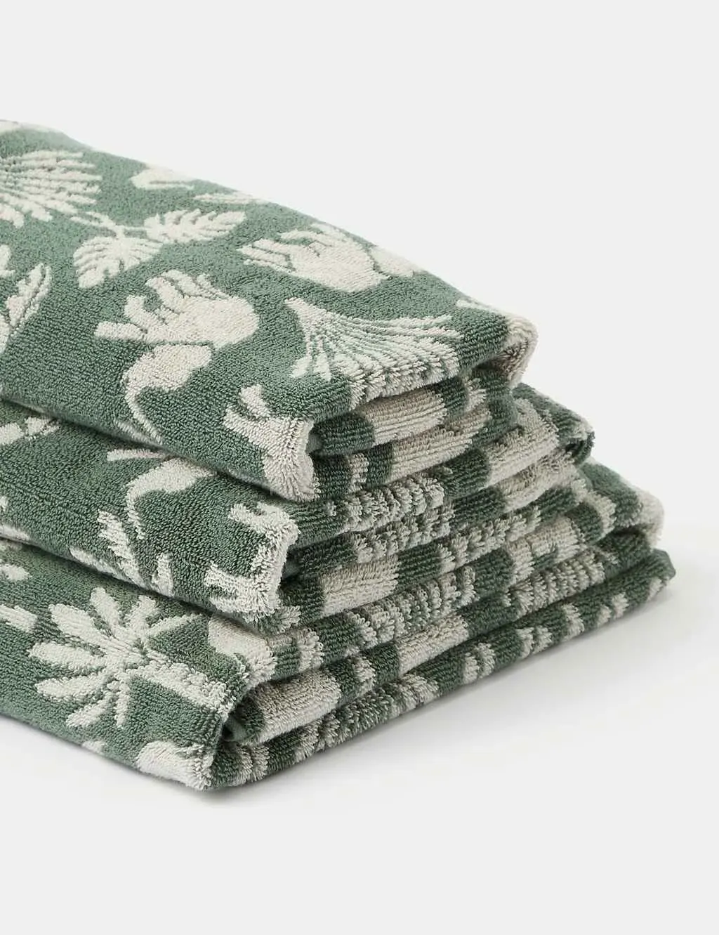 Bath Towel with Elephant Palm Design - Green Mix, Cotton