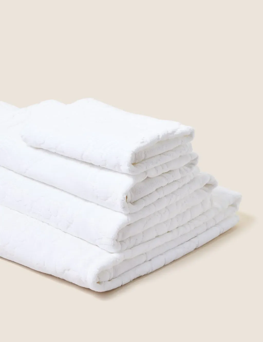 Bath Towel with Linear Floral Design - White, Cotton