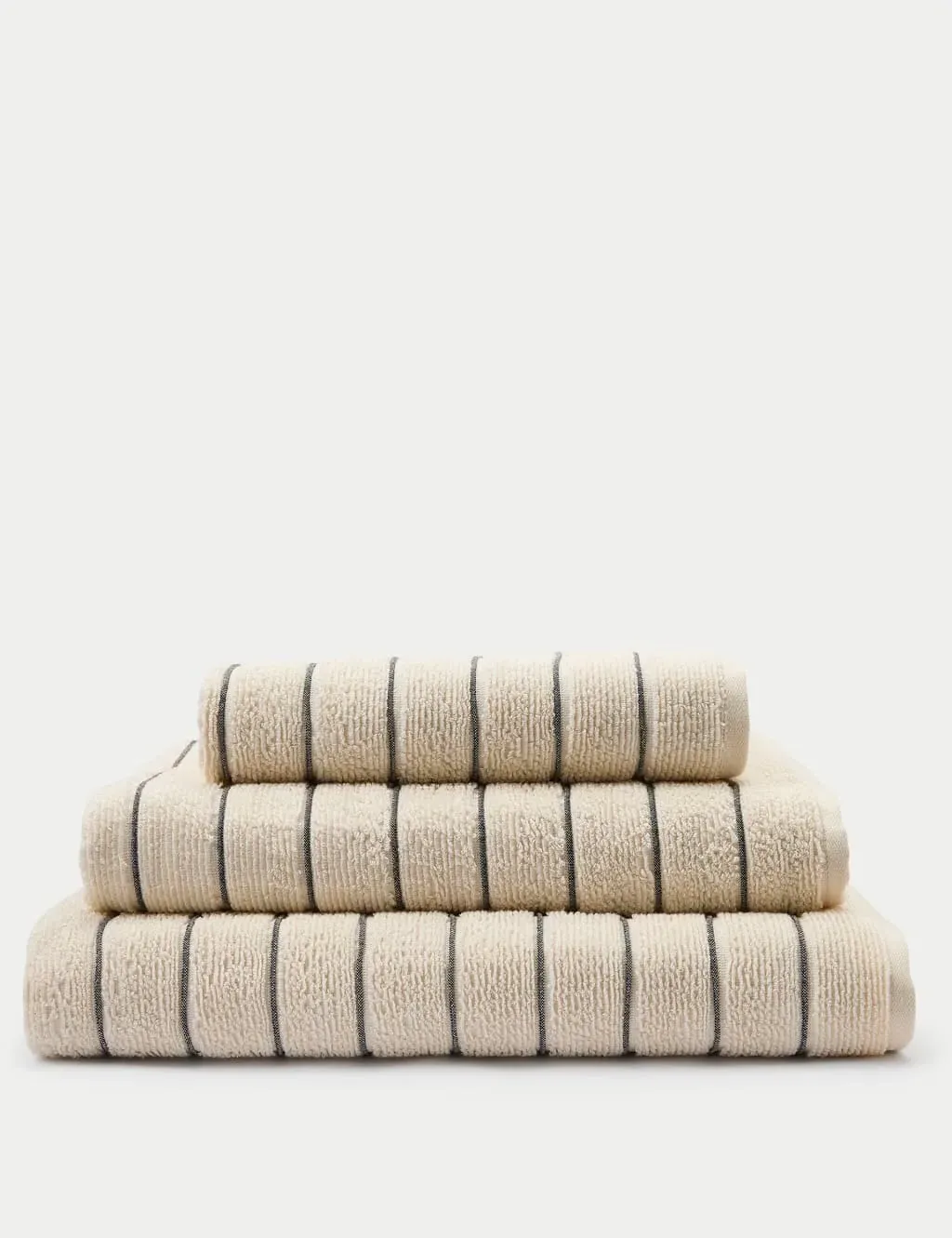 Bath Towel with Textured Stripes - Neutral, Cotton