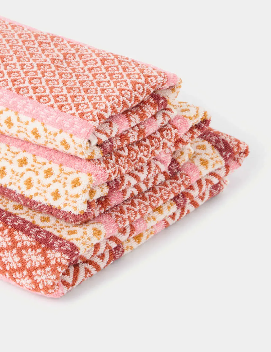 Bath Towel with Tile Design - Terracotta Mix, Cotton