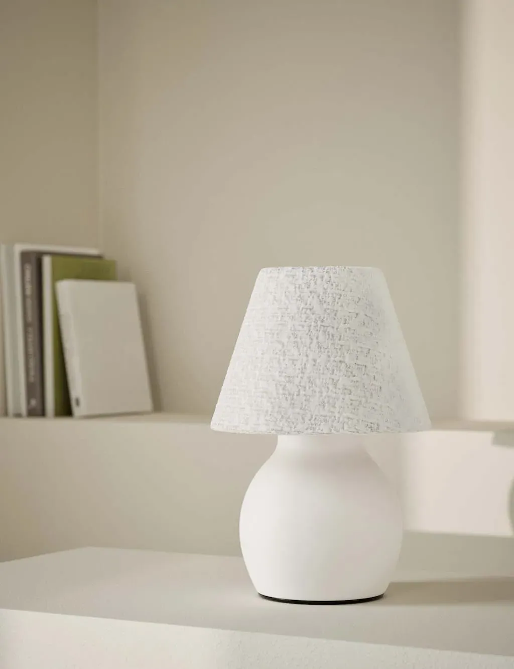 Battery Table Lamp with Fabric Shade - White image