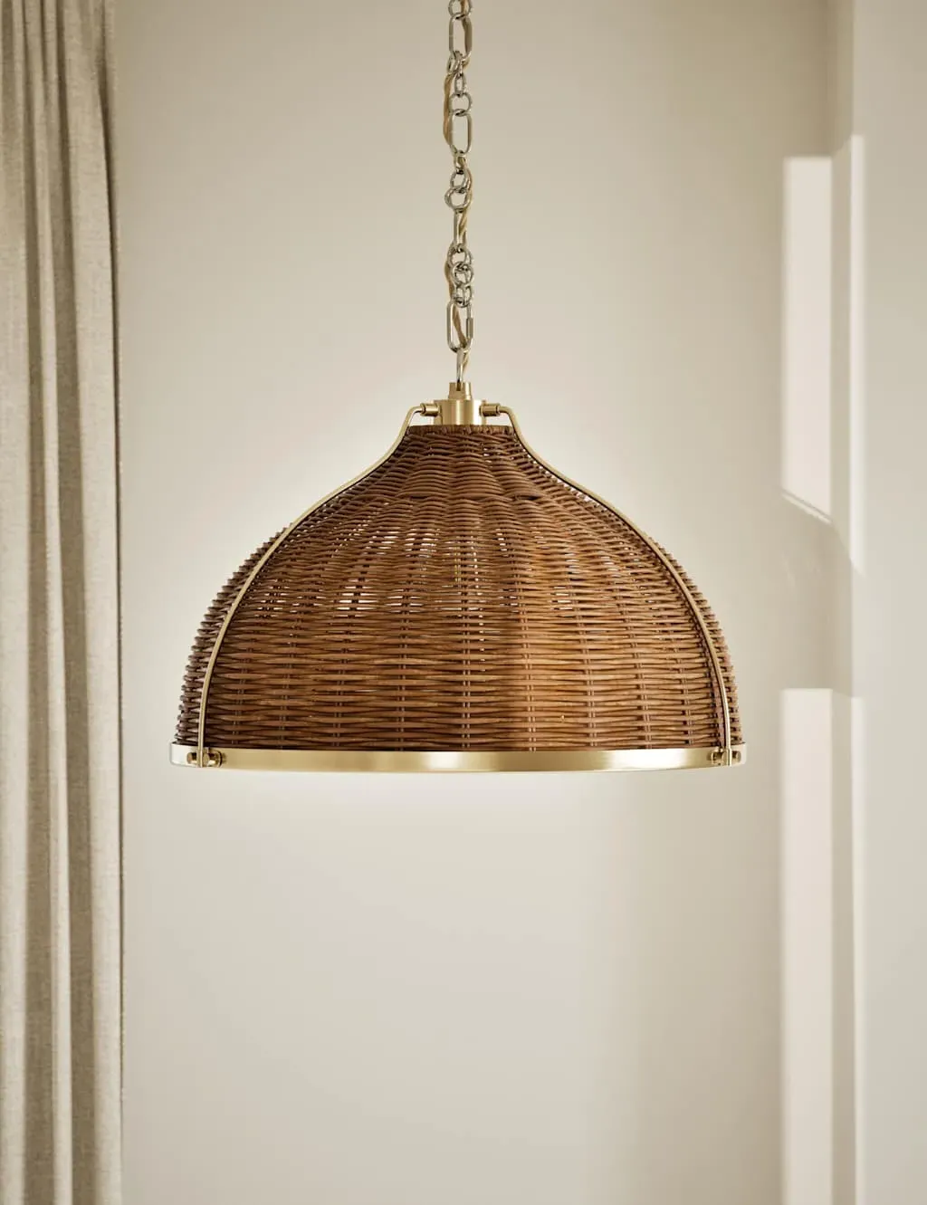 Bell Pendant Ceiling Light - Brown, Rattan