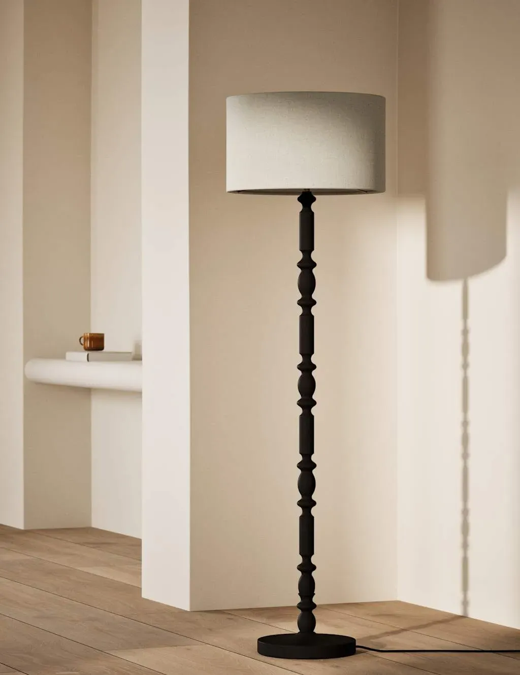 Bobbin Floor Lamp with Curved Base - Black, Wood image