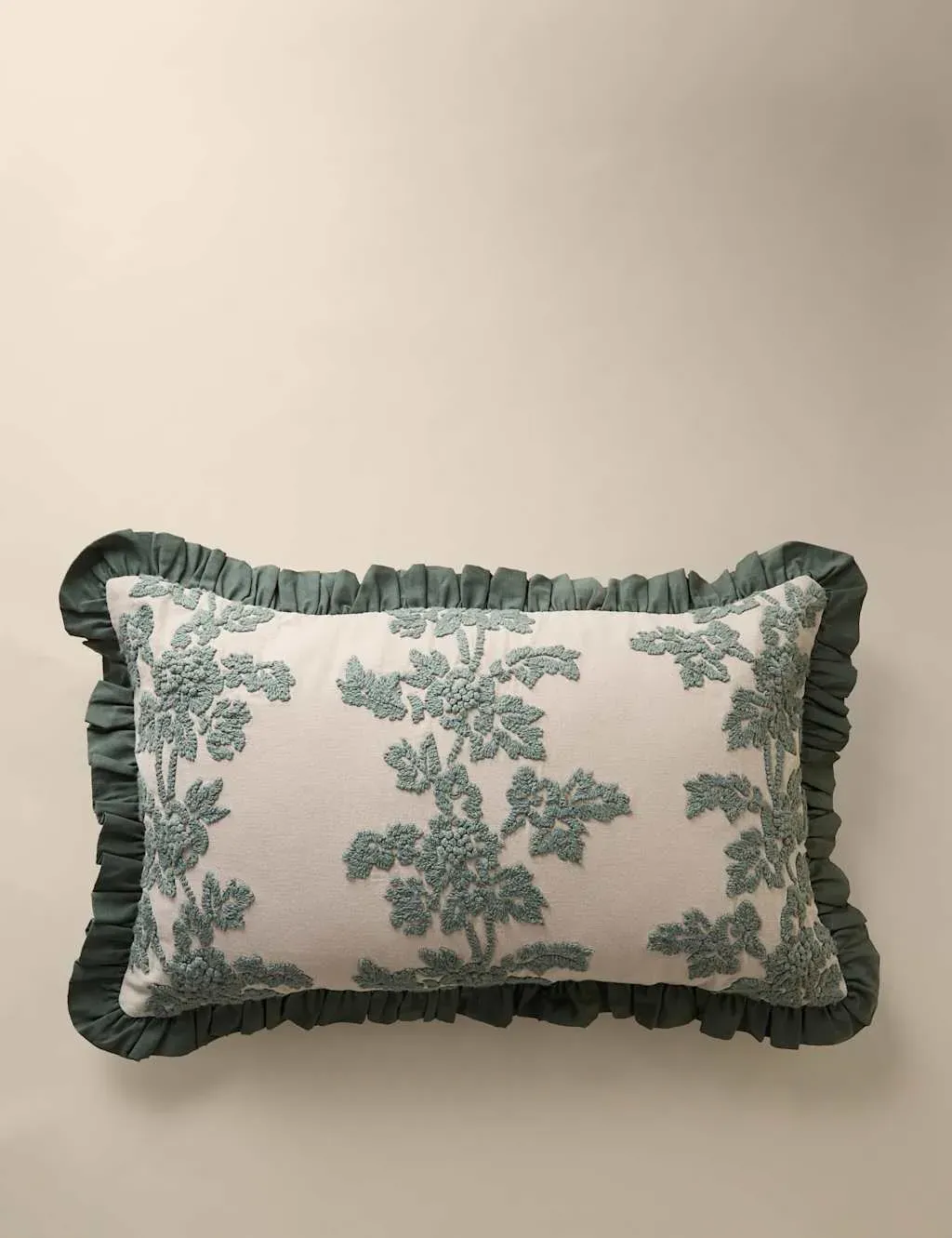 Bolster Cushion with Embroidery - Green, Cotton image