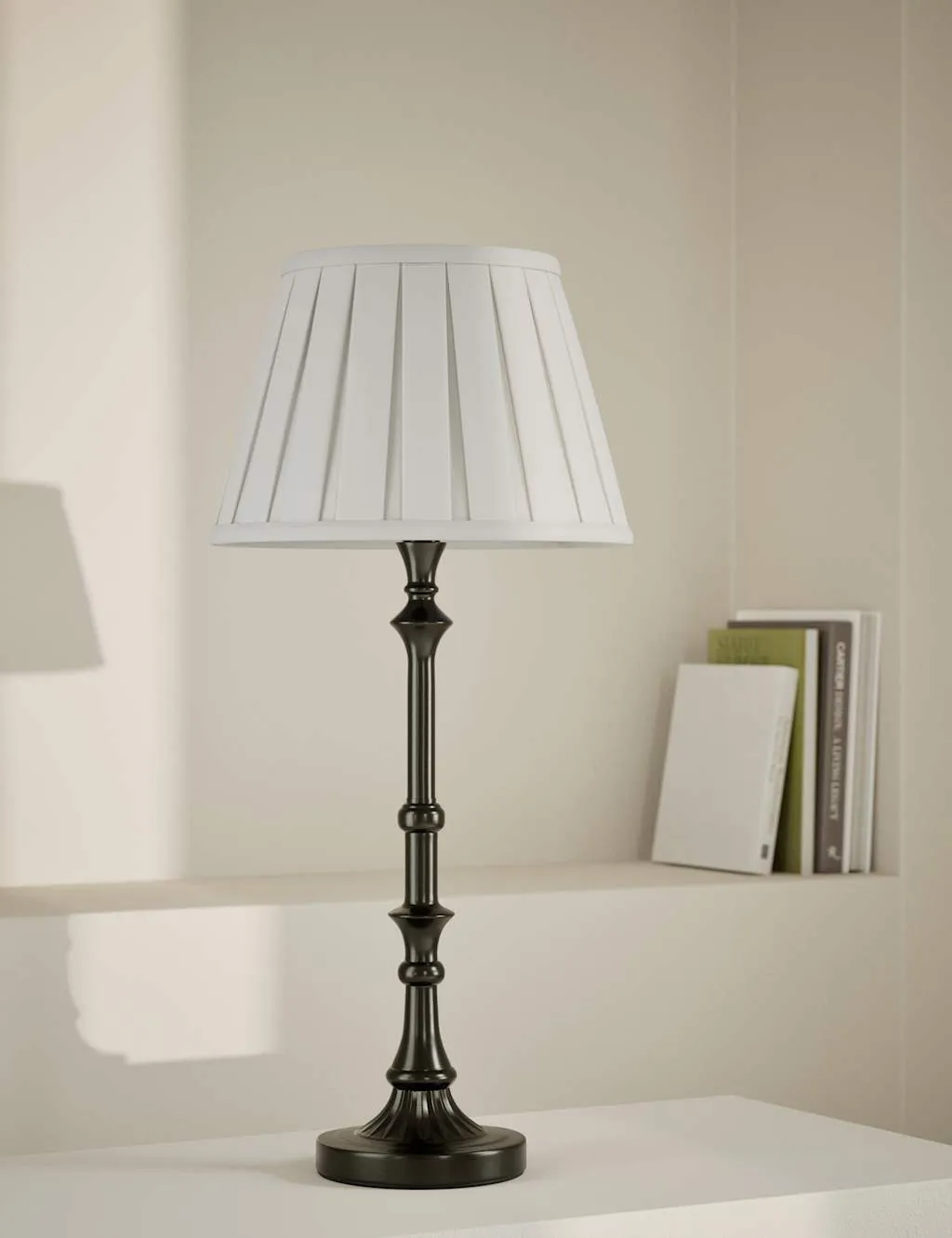 Candlestick Table Lamp with Pleated Shade - Pewter image