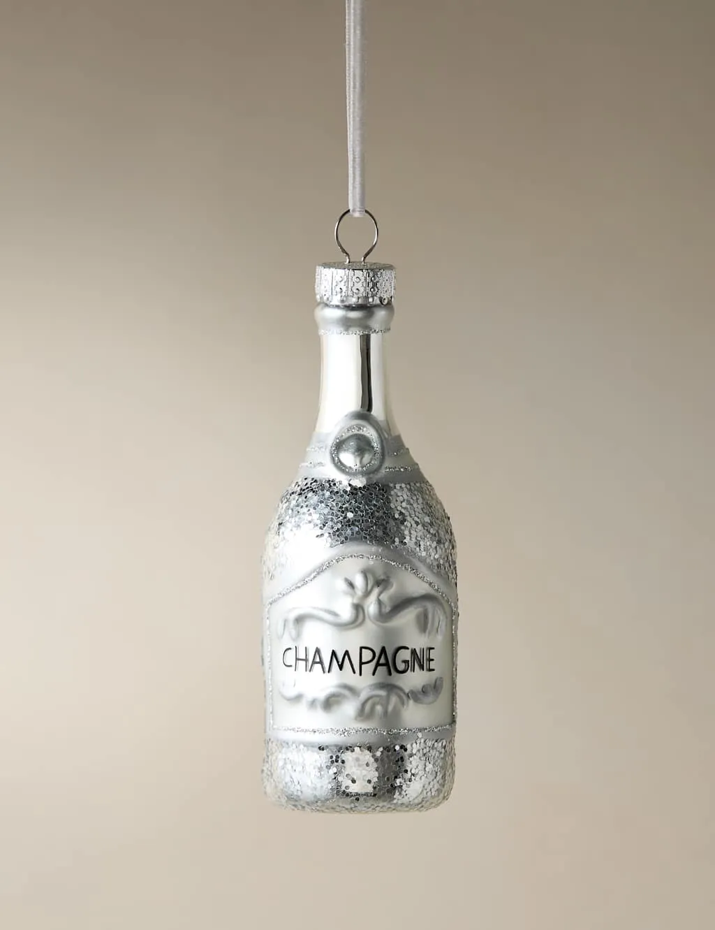 Champagne Bottle Hanging Decoration - Silver image