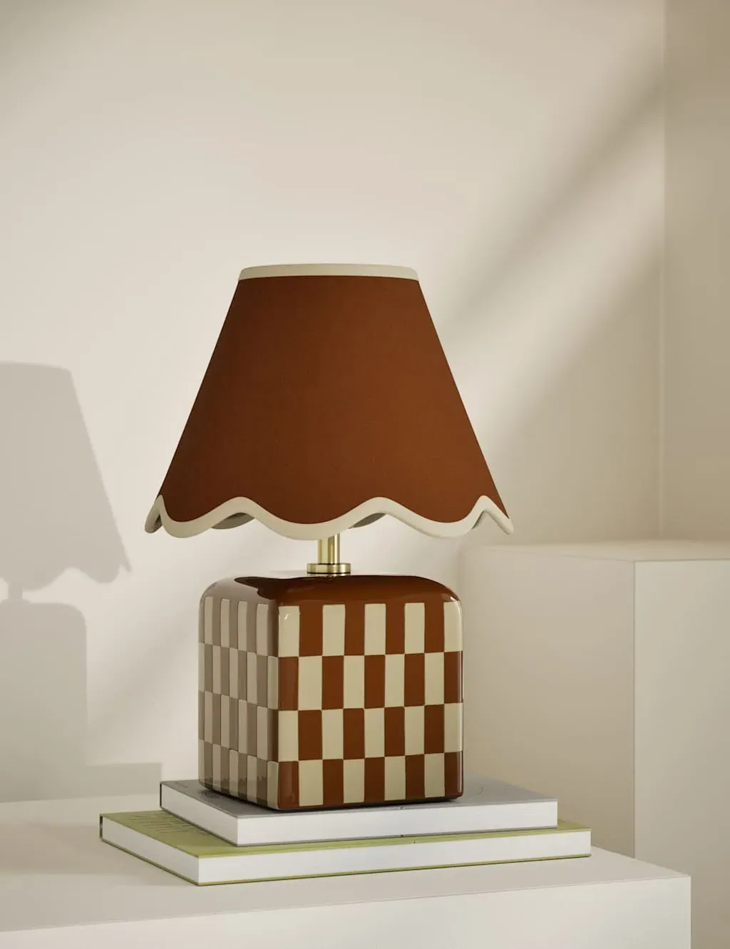 Checkerboard Table Lamp with Scalloped Shade - Multi image