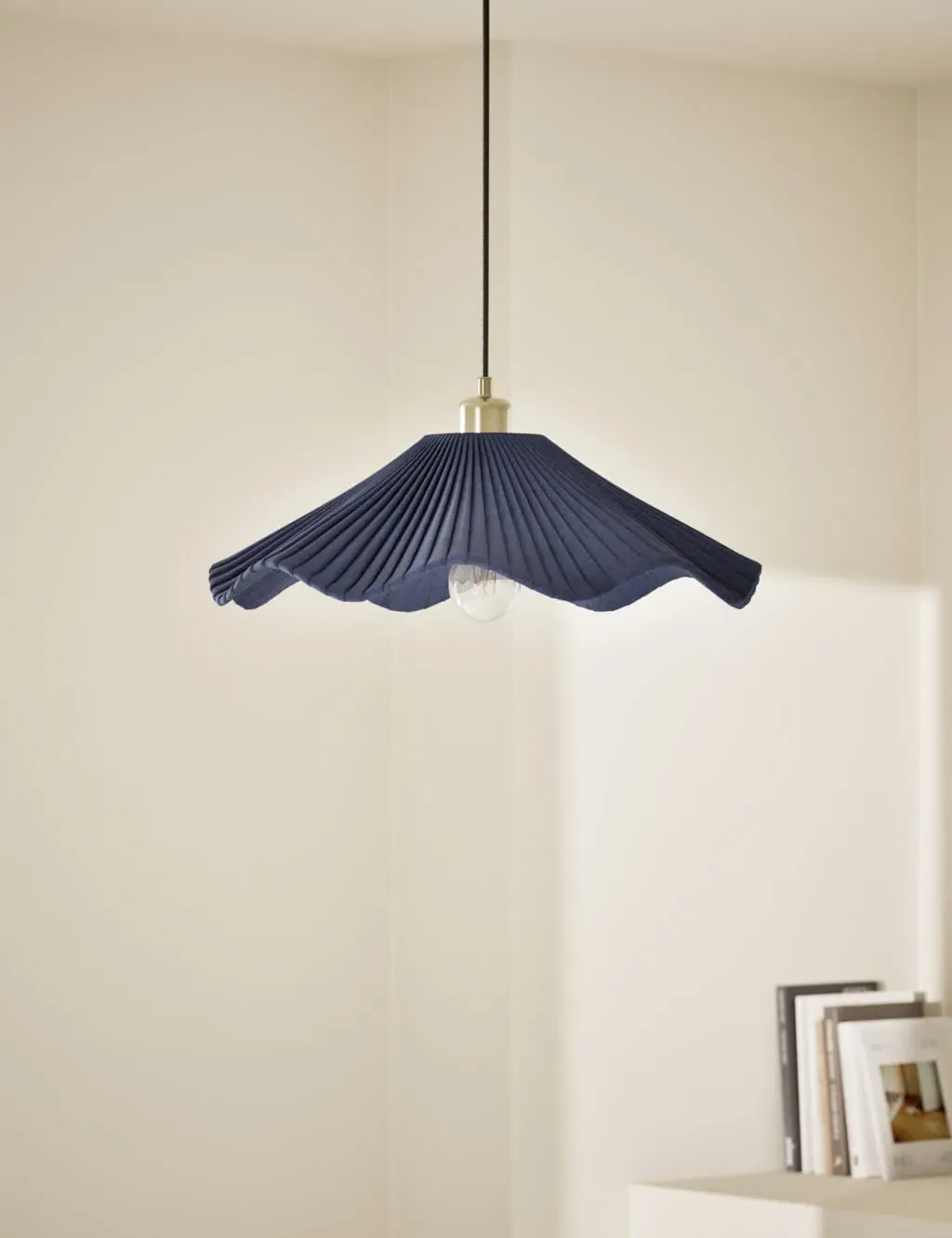 Chloe Pendant Ceiling Light - Navy, Fabric image