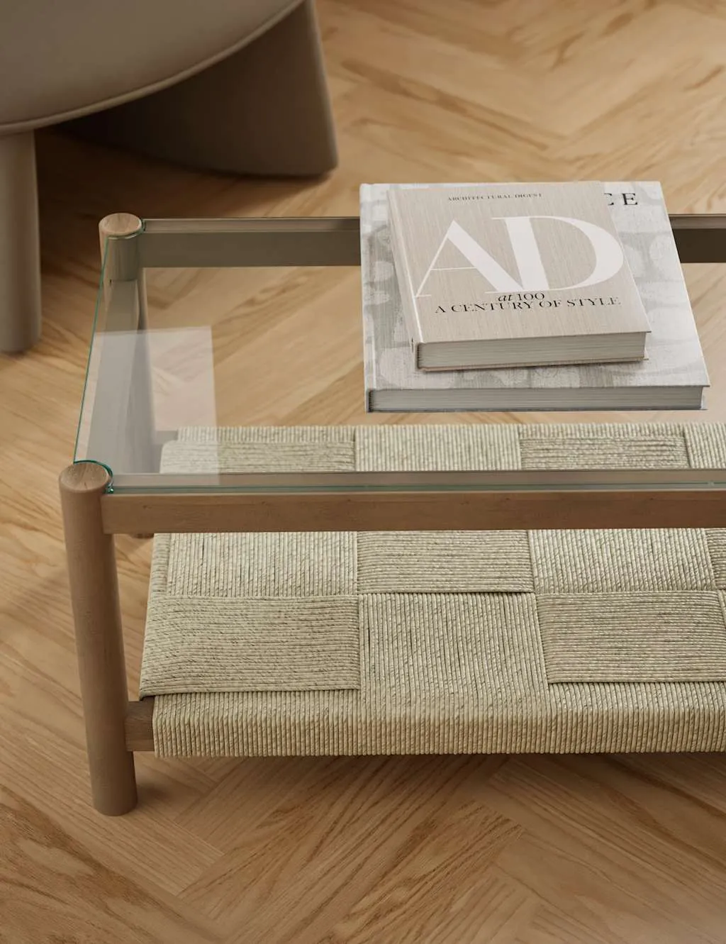 Coffee Table with Glass Top - Natural, Wood image