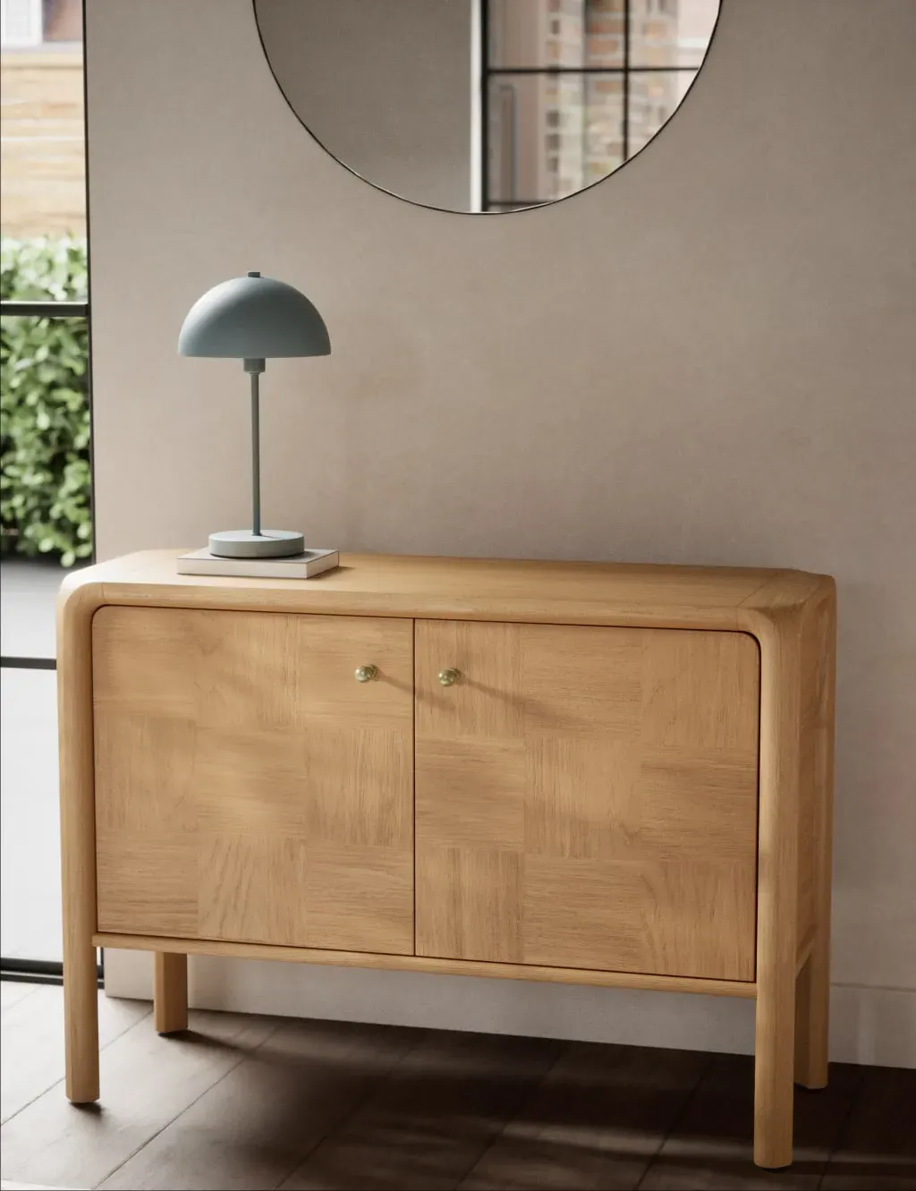 Compact Sideboard with Check Pattern - Oak