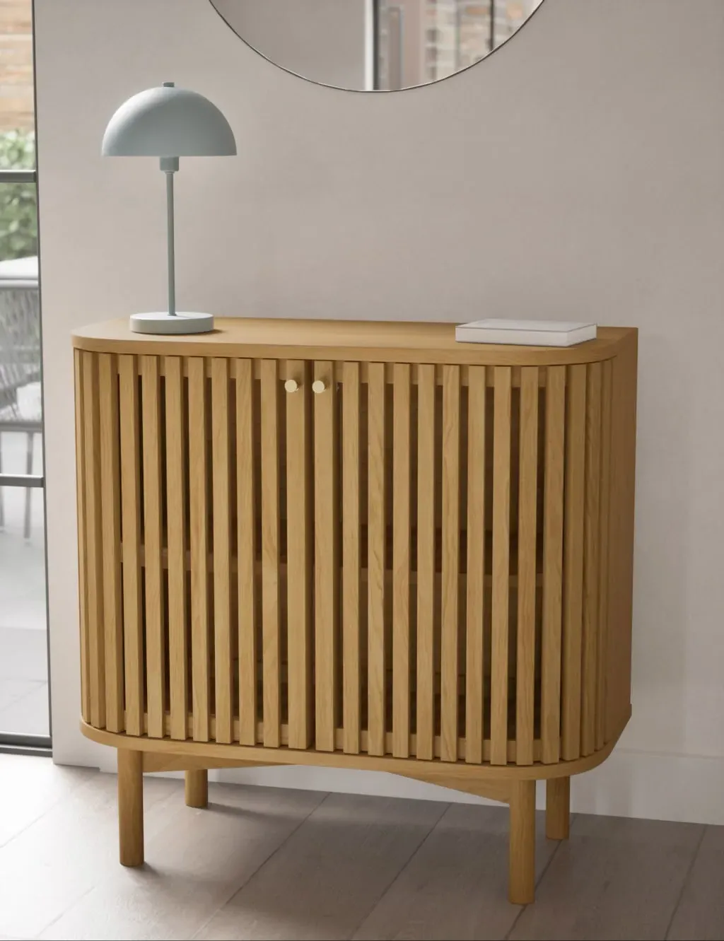 Compact Sideboard with Slatted Doors - Natural