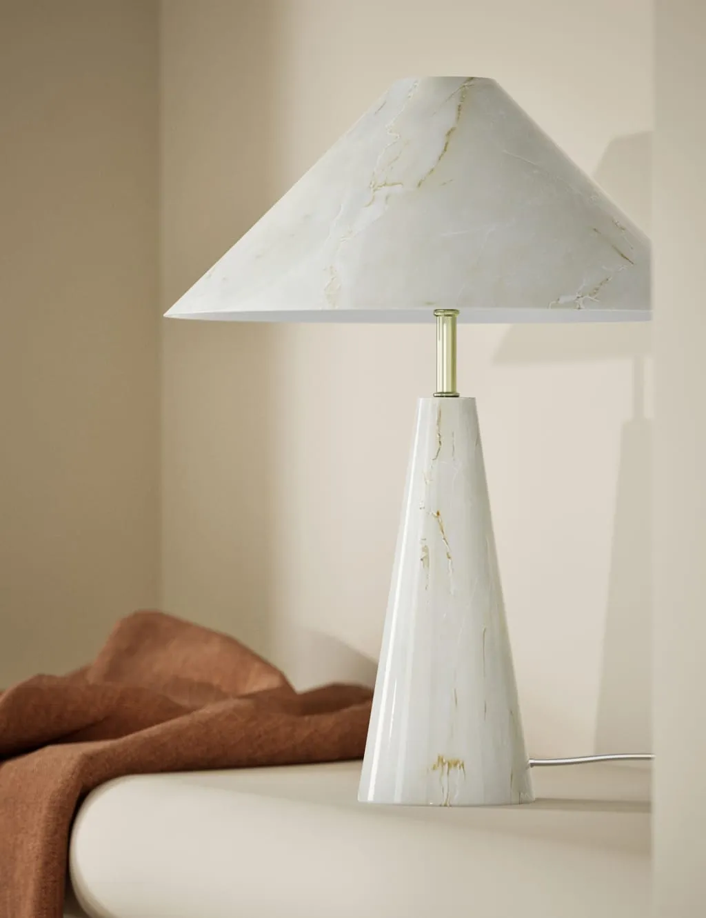 Cone-Shaped Table Lamp - Brown, Marble-Effect image