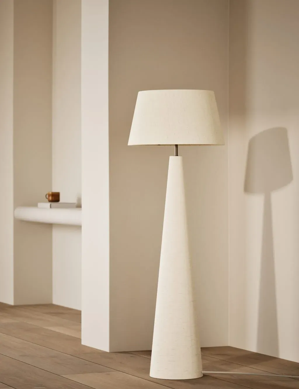 Conical Floor Lamp with Fabric Shade - Beige image