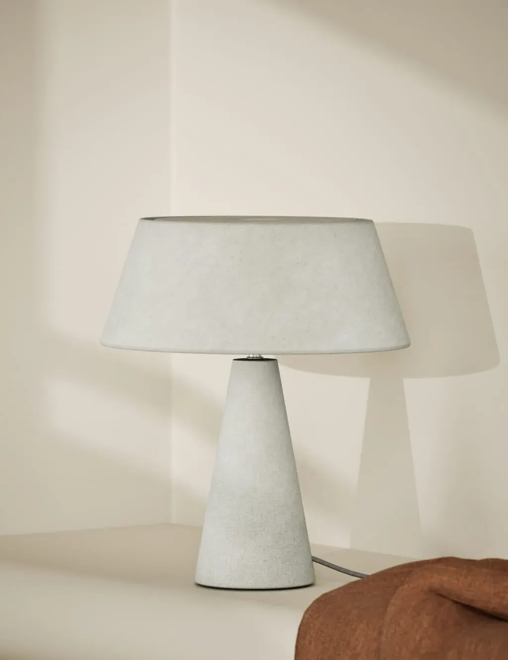 Conical Table Lamp with Fabric Shade - Brown image