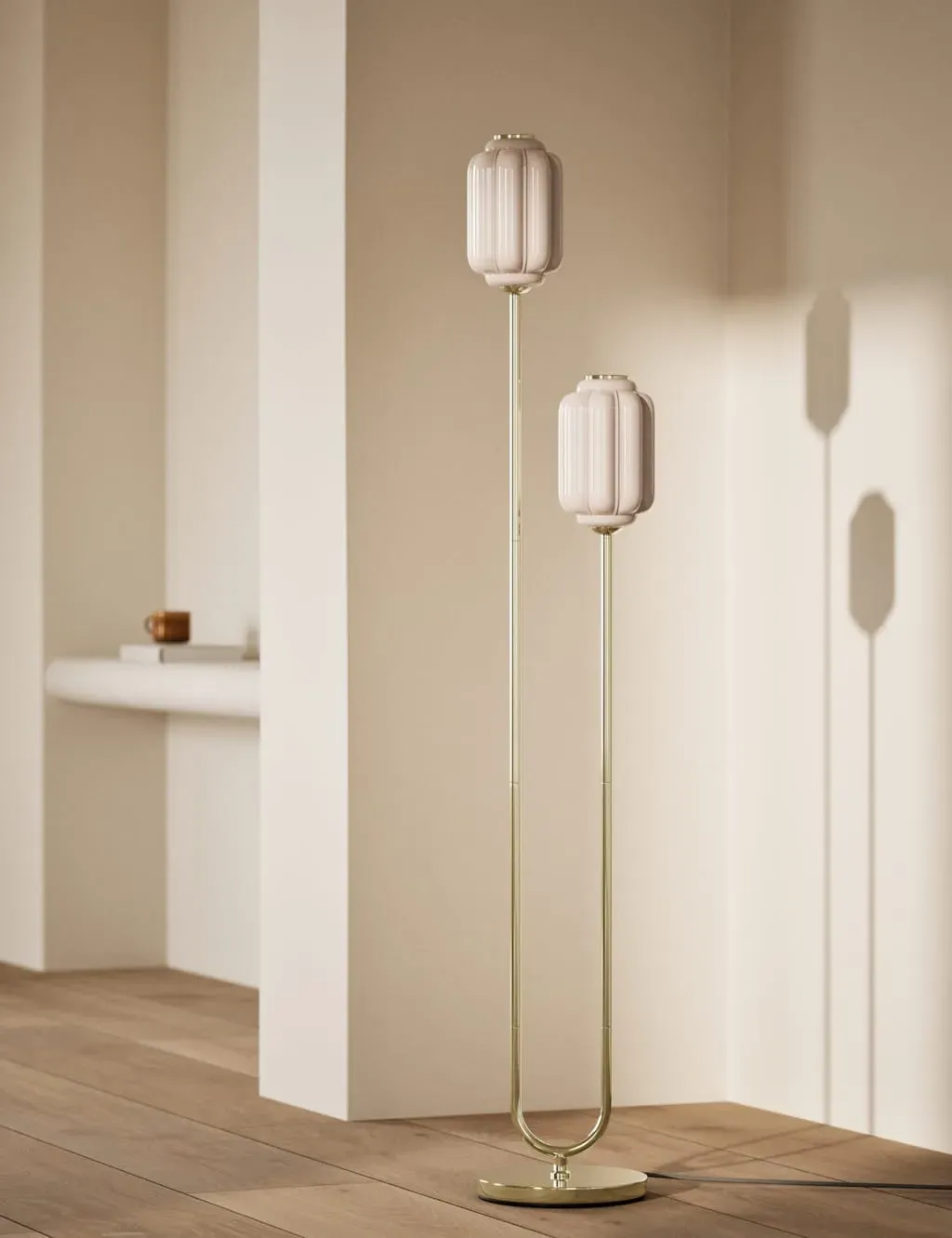 Double-Arm Floor Lamp - Antique Brass, Metal image