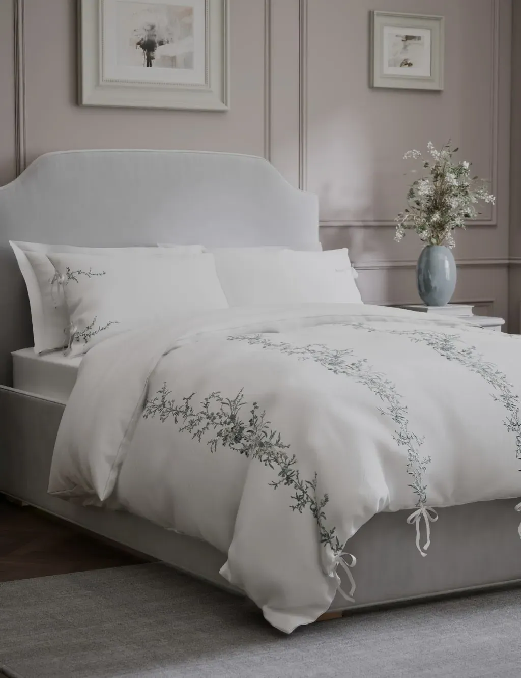 Double Bedding Set Floral - White Mix, Cotton
