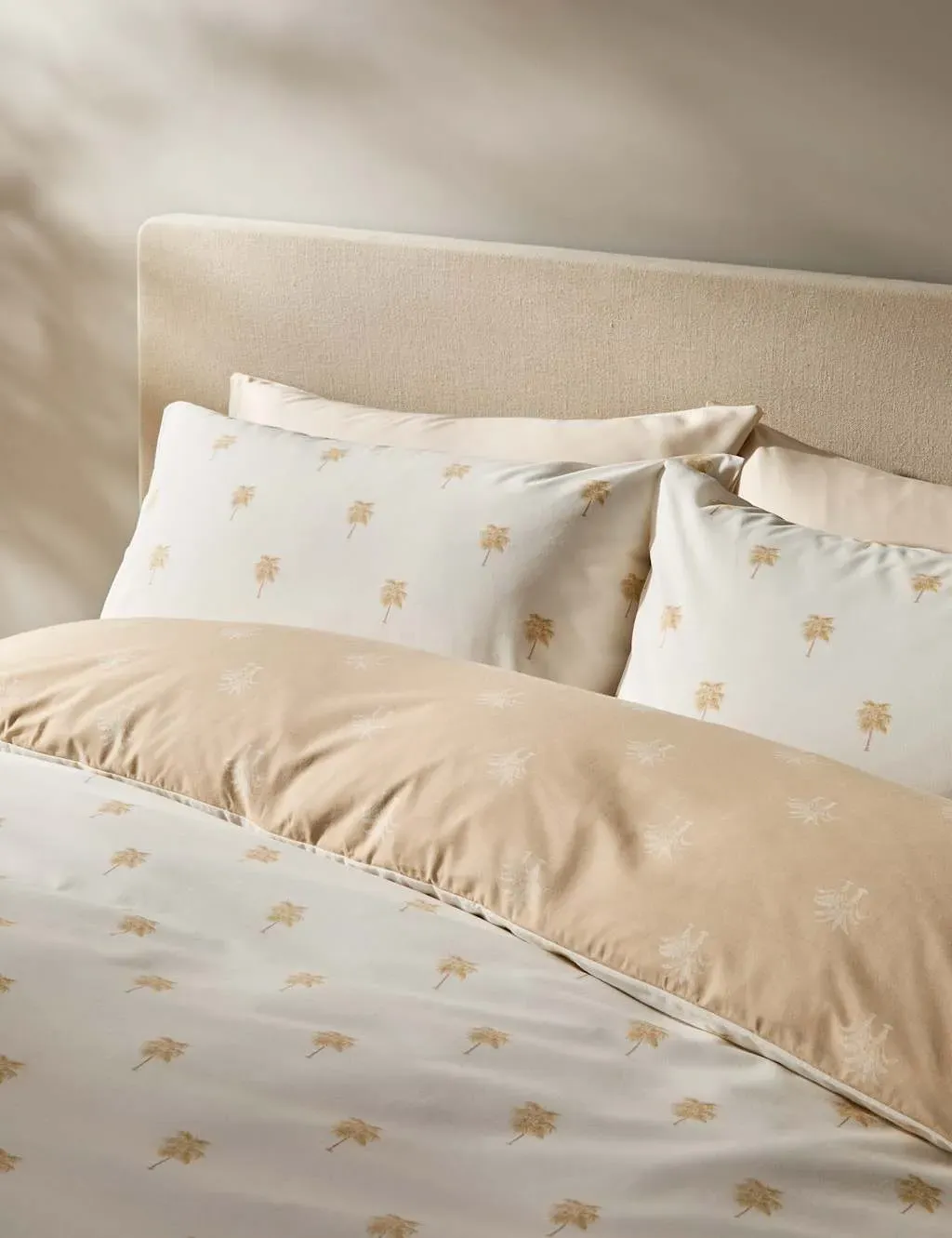 Double Bedding Set Palm Print - Natural, Cotton