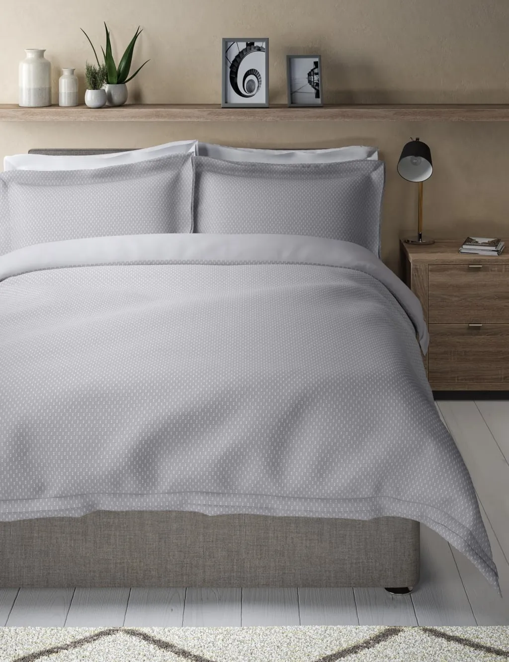 Double Bedding Set Spotty Dobby - Grey, Cotton