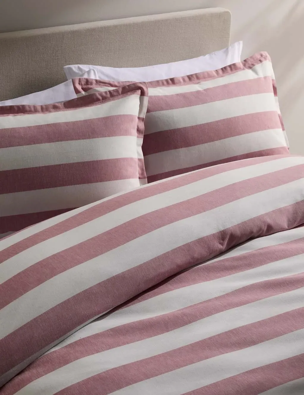 Double Bedding Set Striped - Pink Mix, Linen Blend